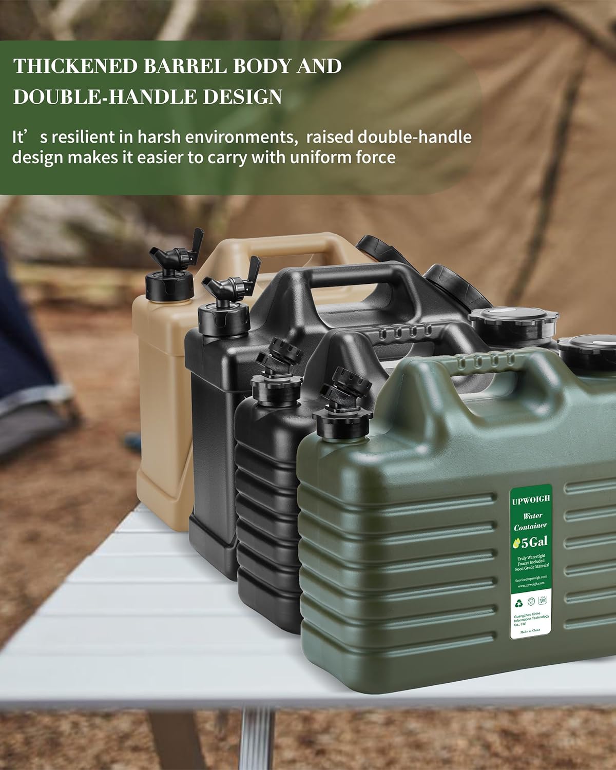 5 Gallon Water Jug, Thickened Water Storage Overlanding Gear Containers, Camping Essential Truly Leak-Proof Black Water Tank,BPA Free Portable Emergency Water Can for Outdoors and Hiking