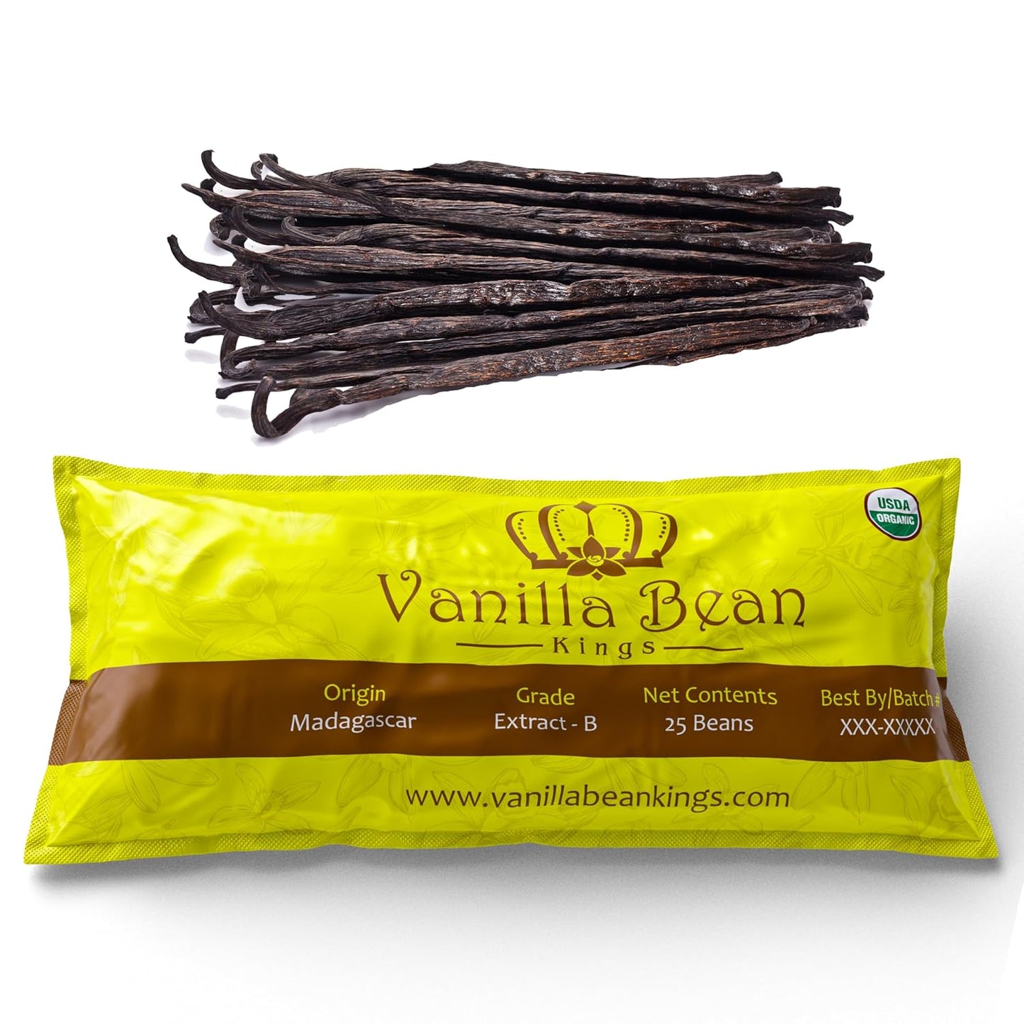 25 Organic Madagascar Vanilla Beans - Whole Extract Grade B Pods for Baking, Homemade Extract, Brewing, Coffee, Cooking