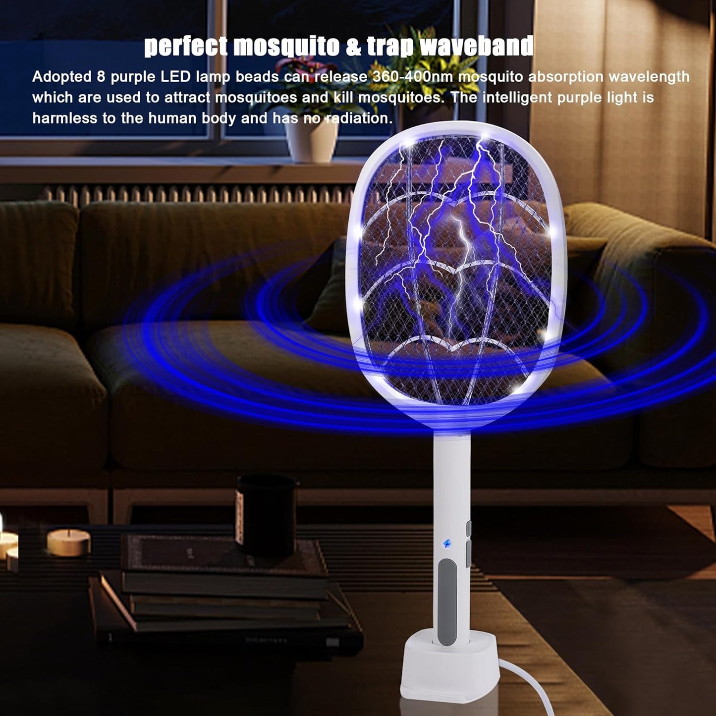 Electric Fly Swatter Rackets, 2-in-1 Handhold Bug Zapper with 3000V High Voltage, Plug-in Mosquito Killer Insect Light Trap with 3 Layer Safety Mesh Portable for Indoor Outdoor Use (2)