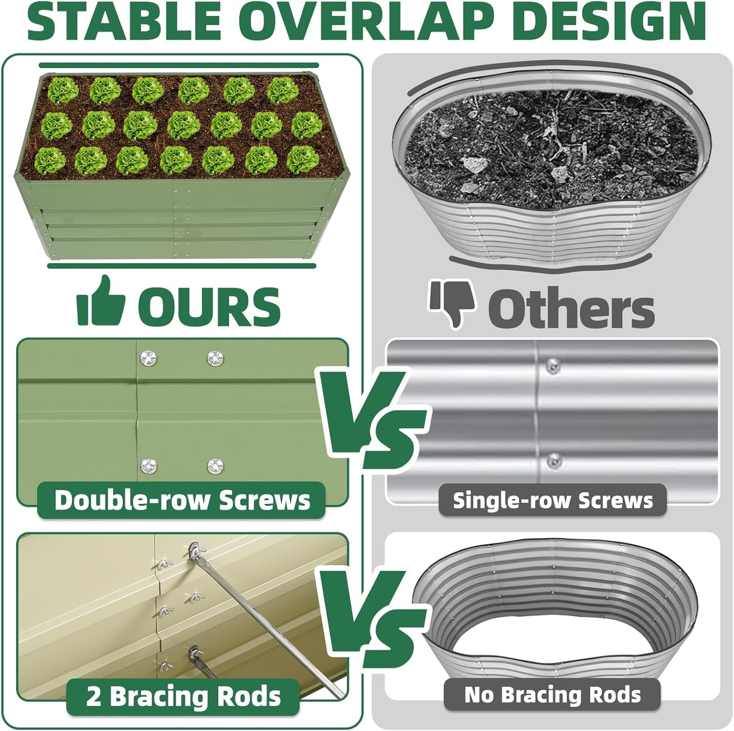 G GOOD GAIN 4x2x1.8ft Raised Garden Bed - Metal Planter Box Outdoor with Weed Barrier Fabric | Deep Root Raised Beds for Gardening Vegetables Flowers Herb Fruits (Olive Green)