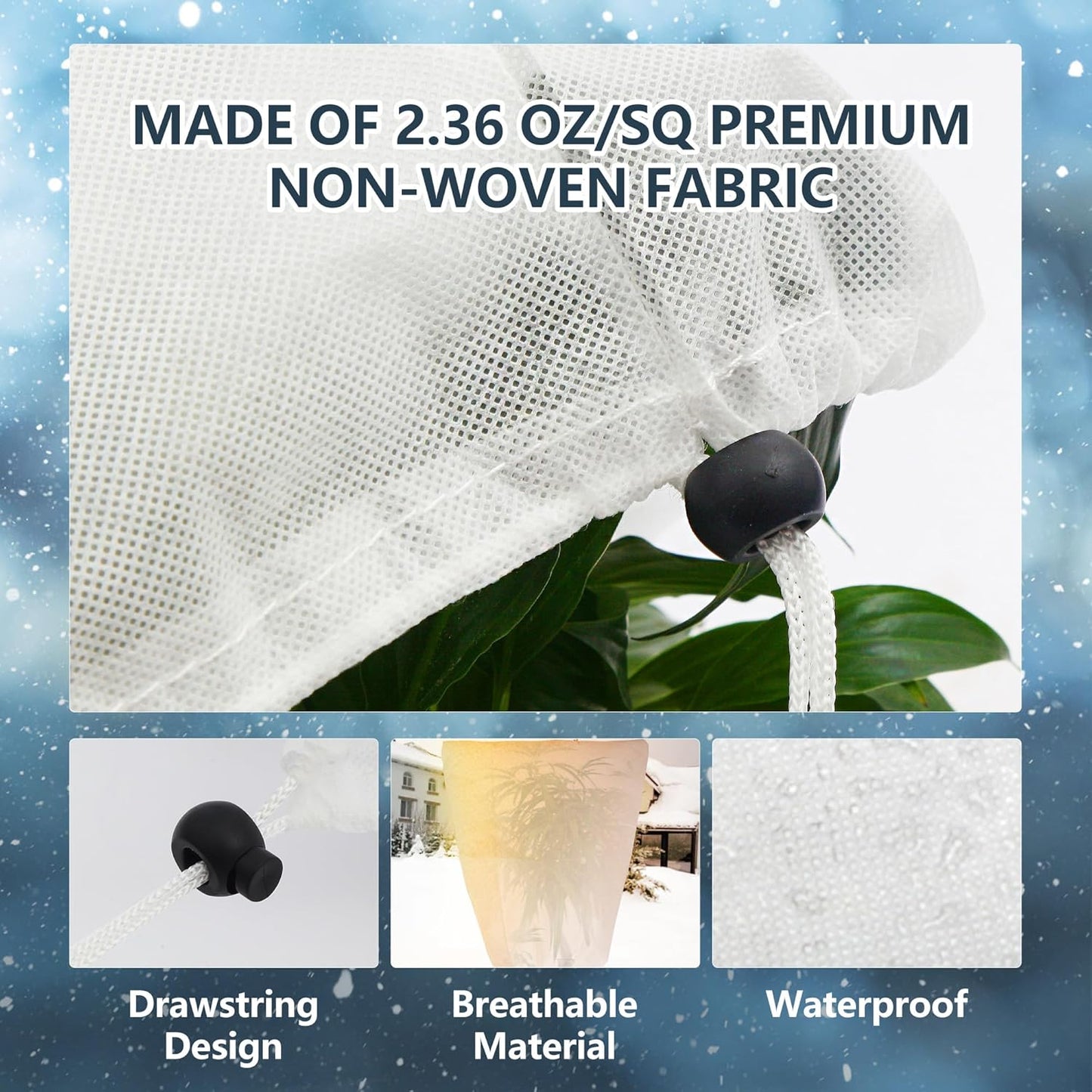 4 Pack Plant Covers Freeze Protection for Winter, 70.9''×47.2'' Frost Cloths for Outdoor Plants Cold Weather Blankets with Zipper Drawstrings