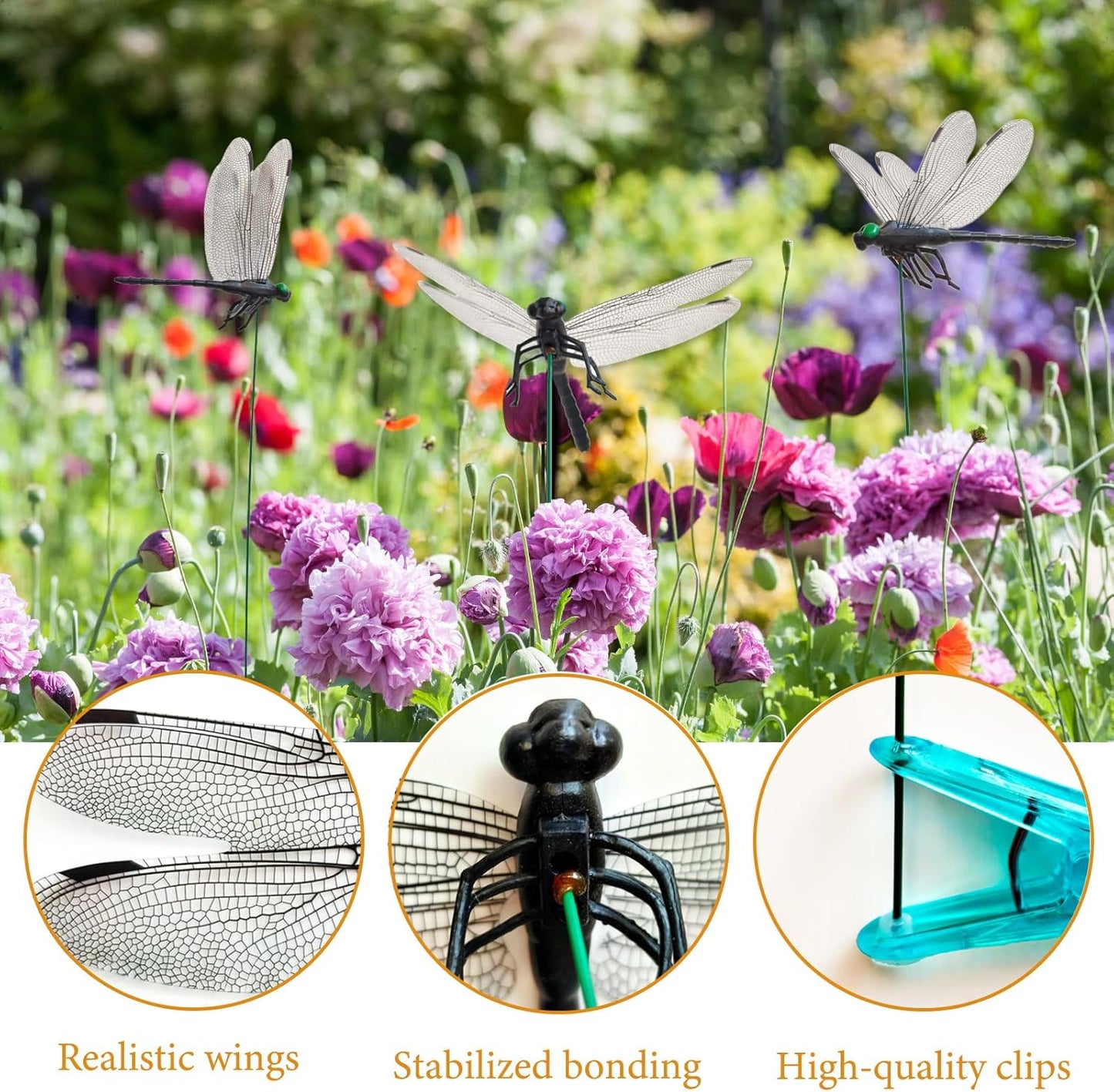 Dragonfly Clips Black Dragon Fly Hat Clip Artificial Realistic 3D Dragonflies Garden Stakes Decor for Indoor Outdoor (10 Pcs)