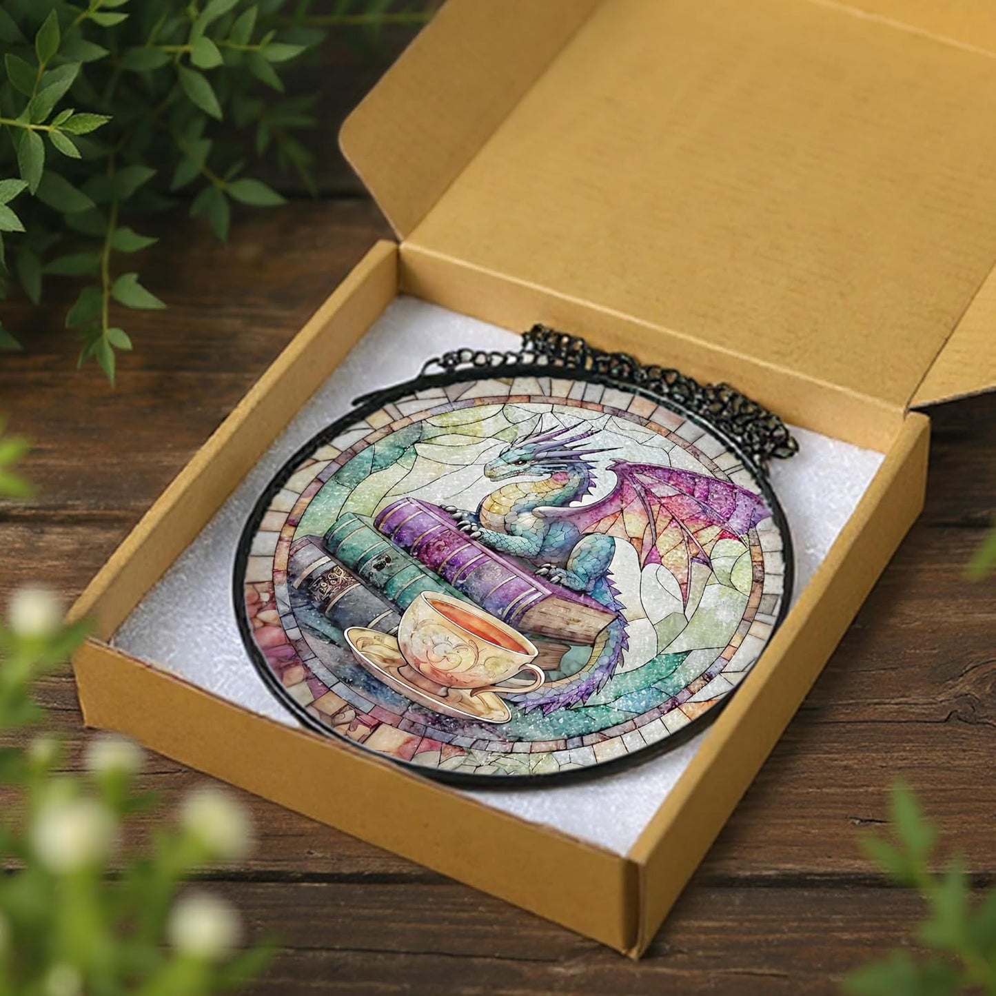 Dragon Stained Glass Window Hanging, 8 Inch Sun Catchers Indoor Window, Suncatchers for Windows Hanging, Home Decor and Christmas, Festival, Birthday, Gifts for Readers, Book Lovers, Women, Men