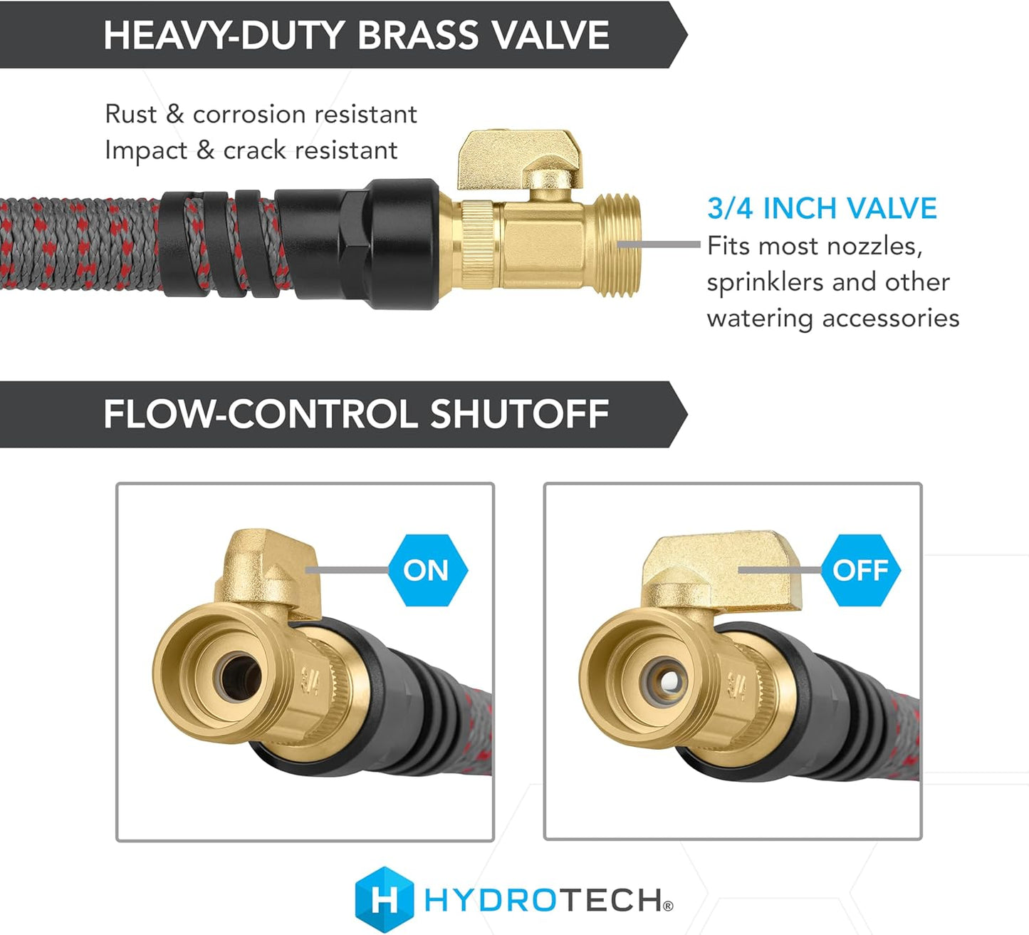 HydroTech 5/8" 200 ft Expandable Garden Hose - Flexible, Lightweight, Durable and Burst-Proof Hose with Reinforced Latex Core and Solid Brass Fittings - Great for Lawn Care, Garden, and Car Washing