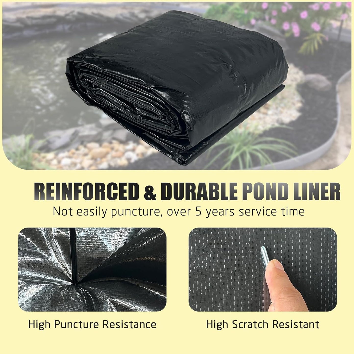 yeezoo 25X30FT Reinforced Large PE Pond Liner, KOI Pond Liners for Outdoor Ponds, Enhanced 5-Layer Structure Pond Liner for Fish, Duck, Garden Raised Bed and Waterscape Pond(0.82oz/sq ft Thickness)