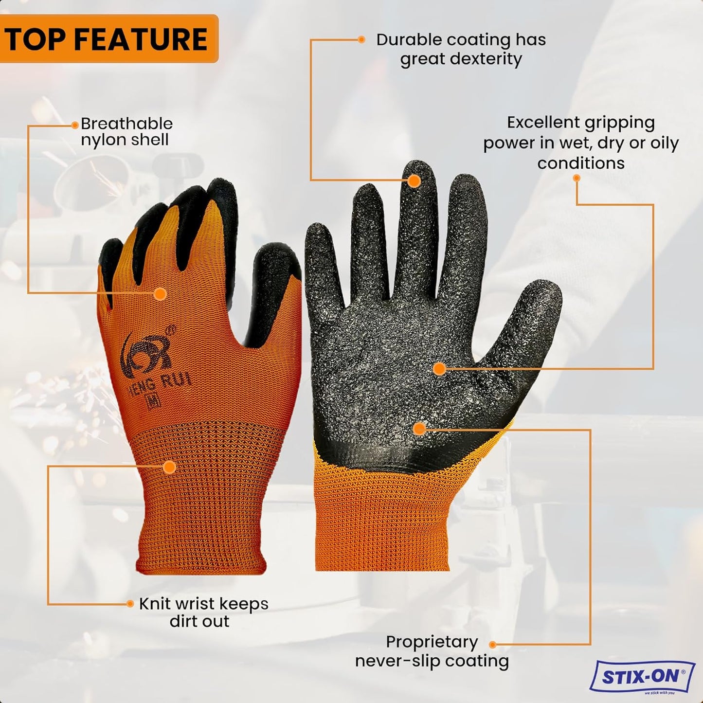 10 OR 20 Pairs Work Gloves–Heavy Duty Rubber Coated Safety Work Gloves–Multipurpose Gloves