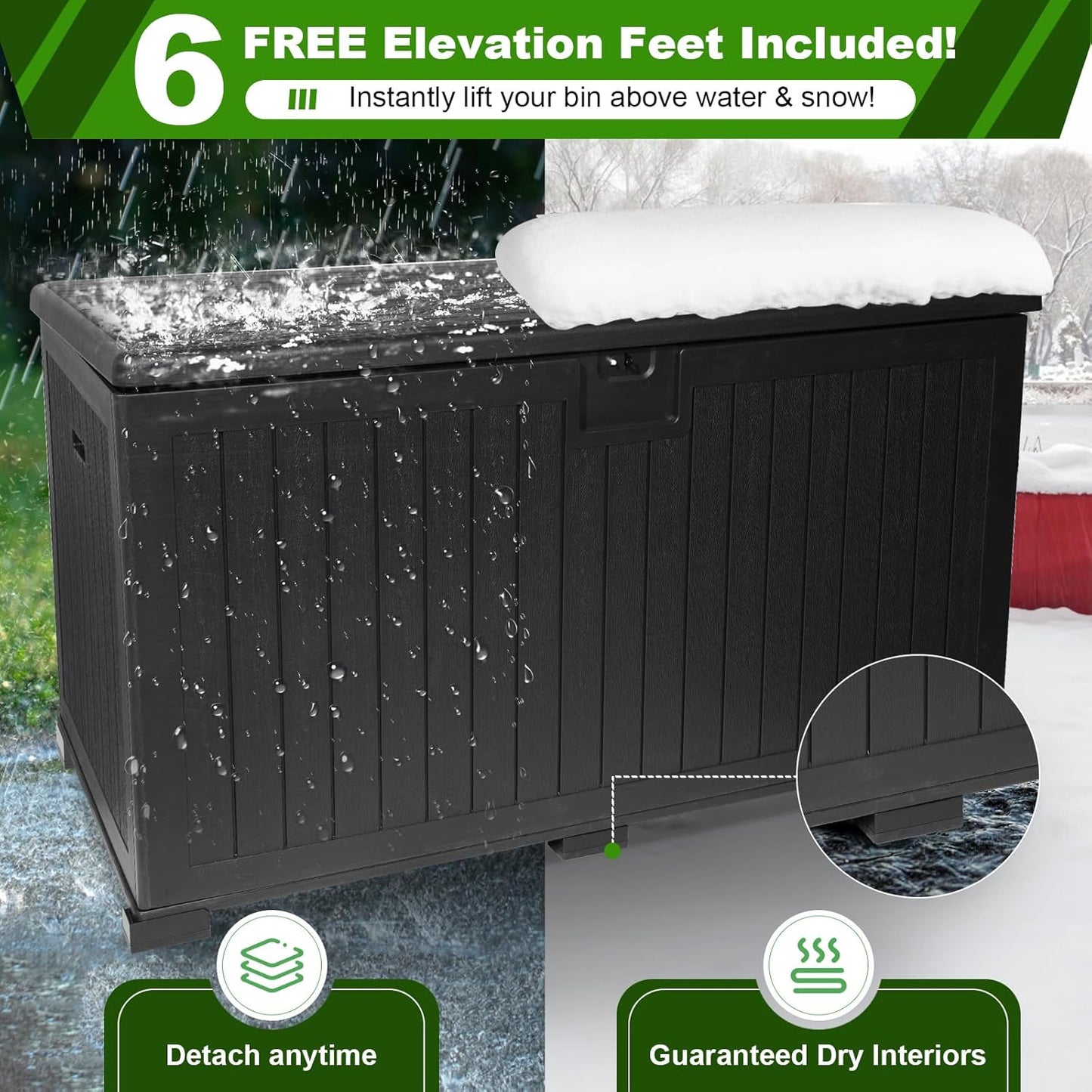 260 Gallon Outdoor Storage Box Waterproof, Extra Large Plastic Outside Deck Box Weatherproof, Resin Outdoor Cushion Storage Container with Lock and Lids for Cushion and Pool Equipment, Black