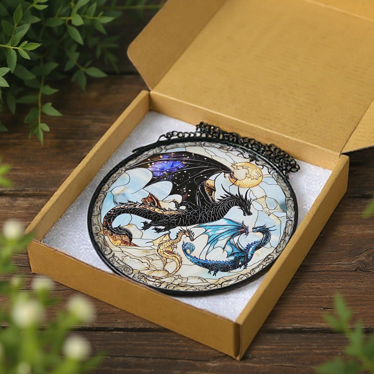 Dragon Stained Glass Window Hanging, 8 Inch Sun Catchers Indoor Window, Suncatchers for Windows Hanging, Home Decor and Christmas, Holiday, Mother's Day, Father's Day, Birthday Gifts for Women, Men