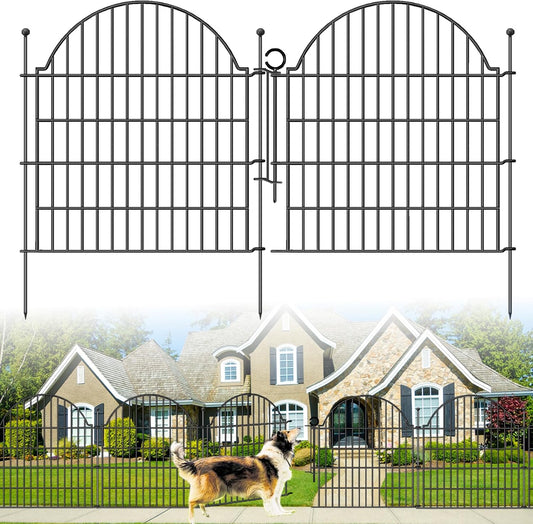 Decorative Metal Garden Fence with Gate Lock 10 Panels, 32in (H) x 23.6ft (L) No Dig Dog Fence Outdoor for Yard, Temporary Rustproof Metal Wire Rabbit Dog Garden Border Fencing for Patio