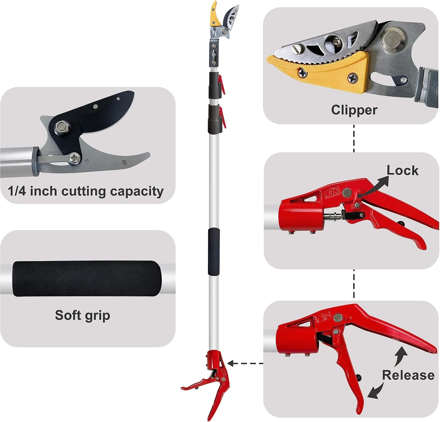 Telescopic Tree Trimmer 4.5-10 FT with 3 Section Length Adjustable, Cut and Hold Pruner, Pole Saw Extendable, Long Handle Fruit Picker, Branch Cutter, Clippers, Loppers
