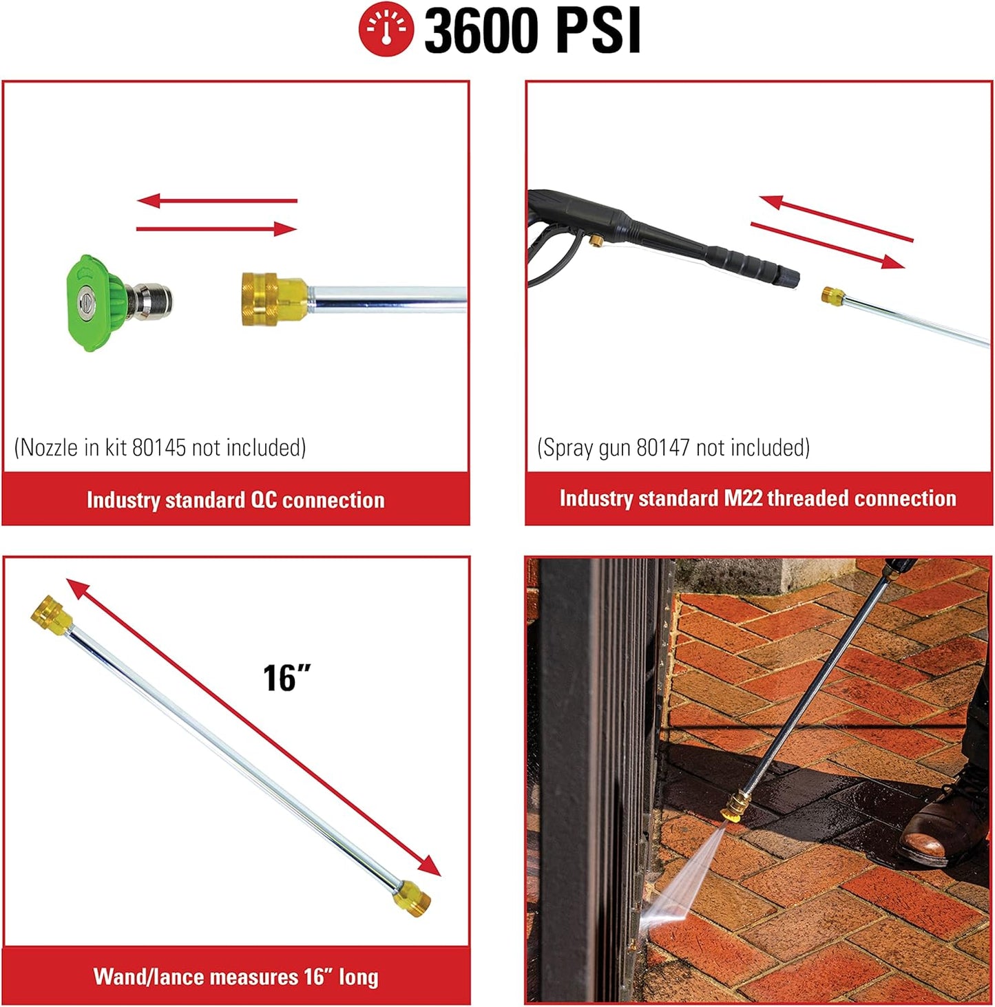 Simpson Cleaning 80149 Universal 16-Inch Pressure Washer Wand for Cold Water Use up to 3600 PSI, Silver