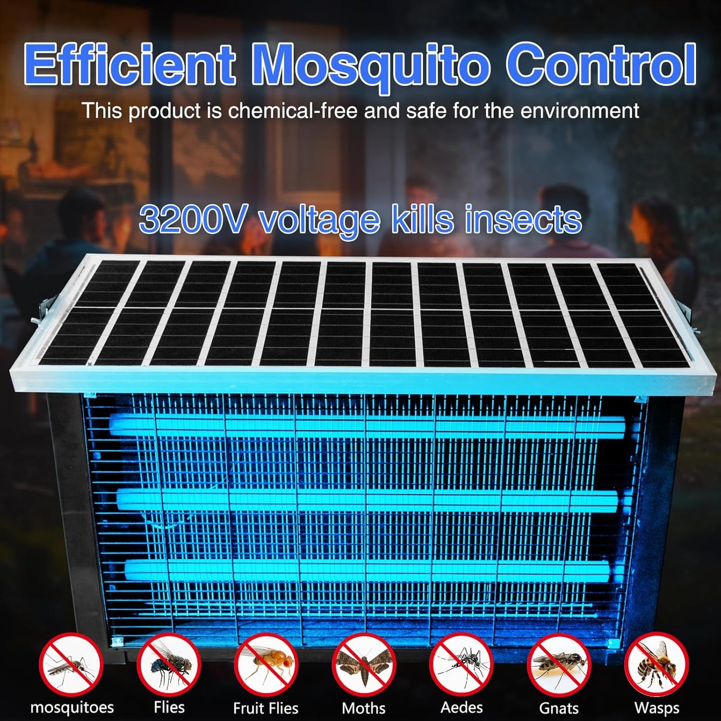 Super Large Solar Bug Zapper Outdoor for 8000 sq.ft, Portable Mosquito Zapper with High Powered, Rechargeable Electric Fly Zapper for Patio Garden Backyard RV Camping Pond Pest Control