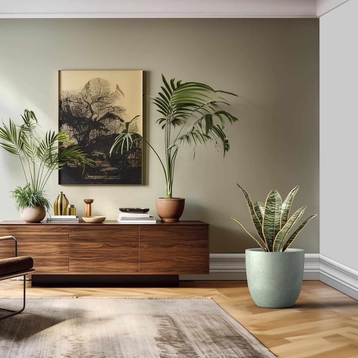 Kante 18 Inch Dia Round Concrete Planter, Indoor Outdoor Large Plant Pot with Drainage Hole and Rubber Plug for Home Patio Garden, Mint Green