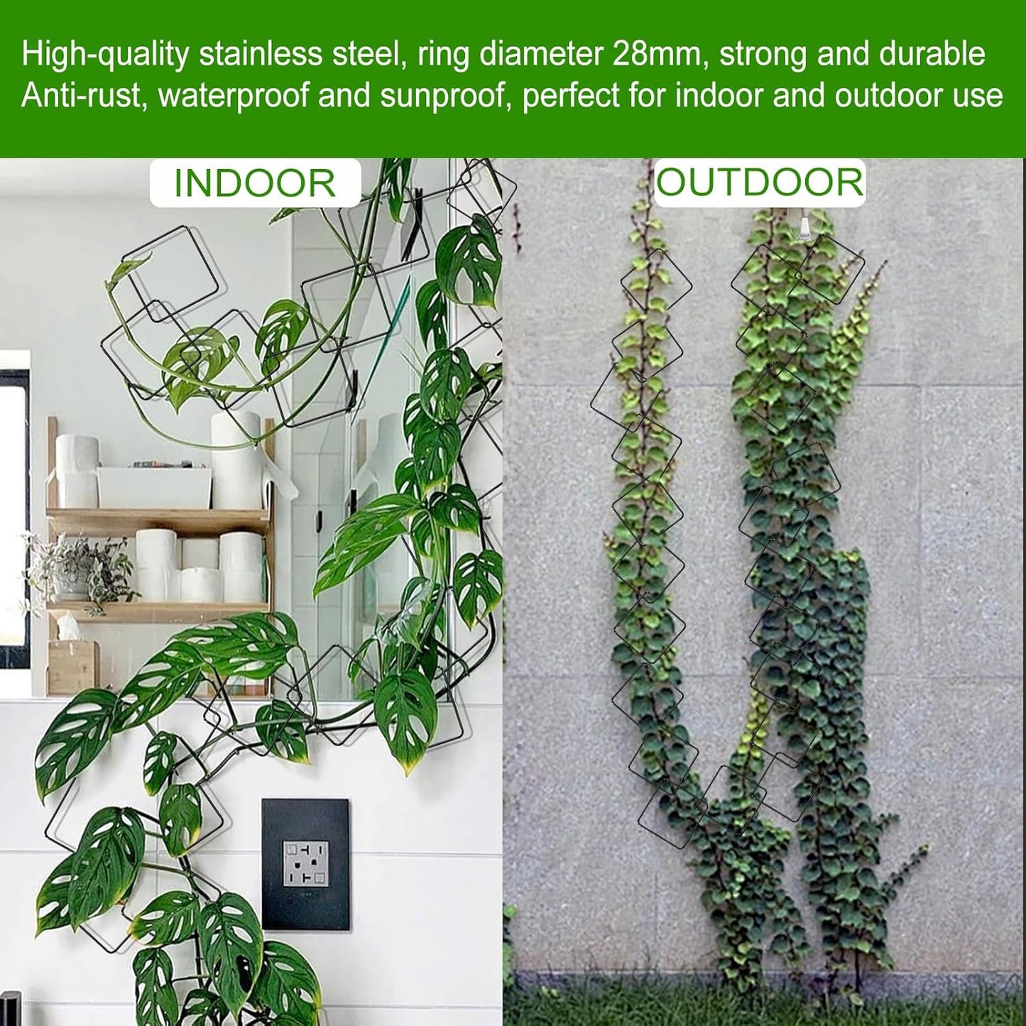 2 Pack 36pcs Chain Trellis for Climbing Plants Indoor & Outdoor, Garden Wall Plant Trellis Plant Vine Support Houseplant Accessories and Plant Gifts for Vine, Ivy, Monstera,Pothos