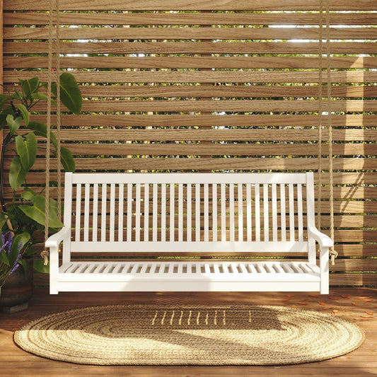 East Green Hayden 5 Foot White Porch Swing with Ropes - Outdoor Bench Swing Crafted from Naturally Weather-Resistant Acacia Wood