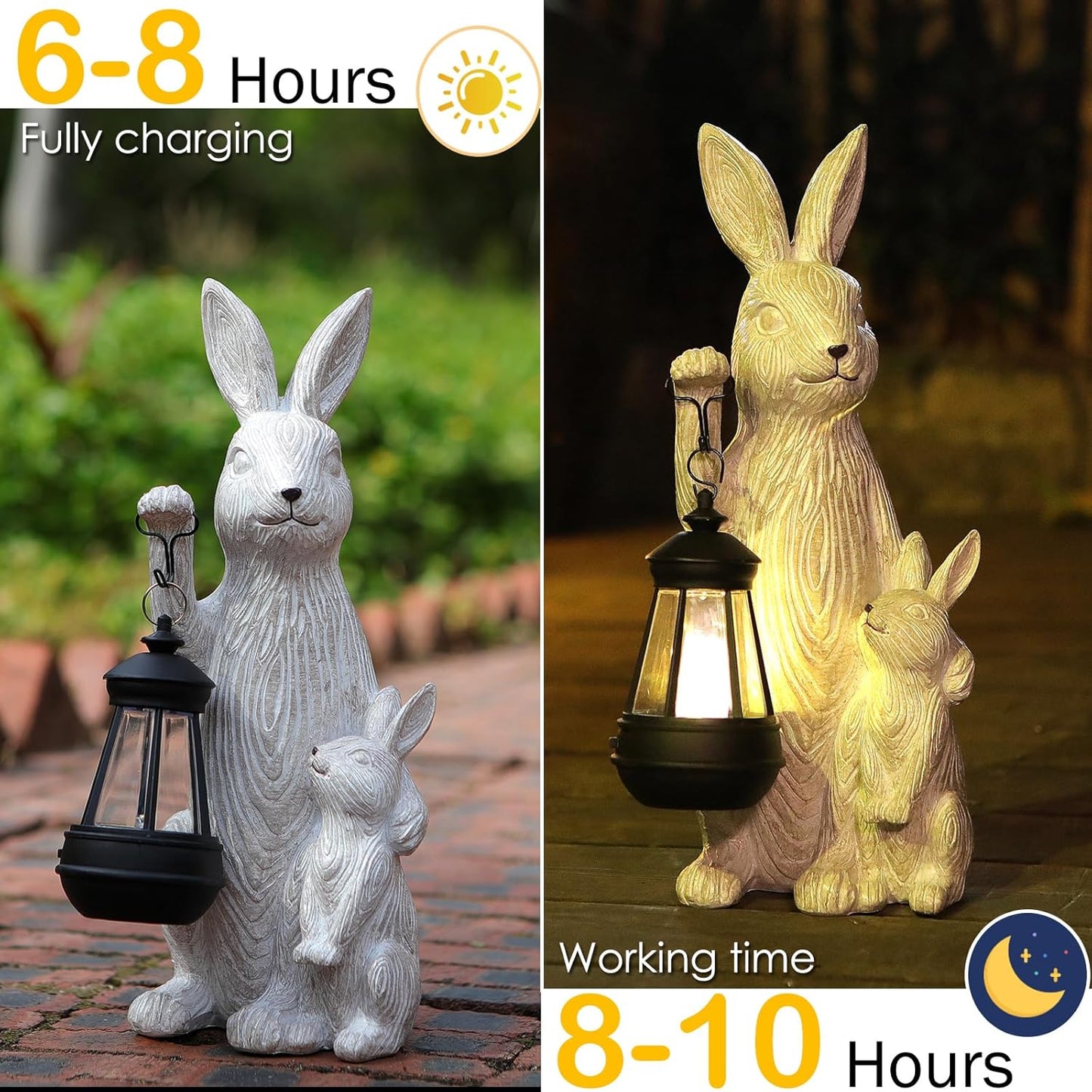 Solar Garden Statues Bunny Decor with LED Lights Home Decorations Outdoor Garden Rabbit Statue for Patio, Balcony, Yard, Lawn Ornament - Unique Housewarming Birthday Gifts for Women