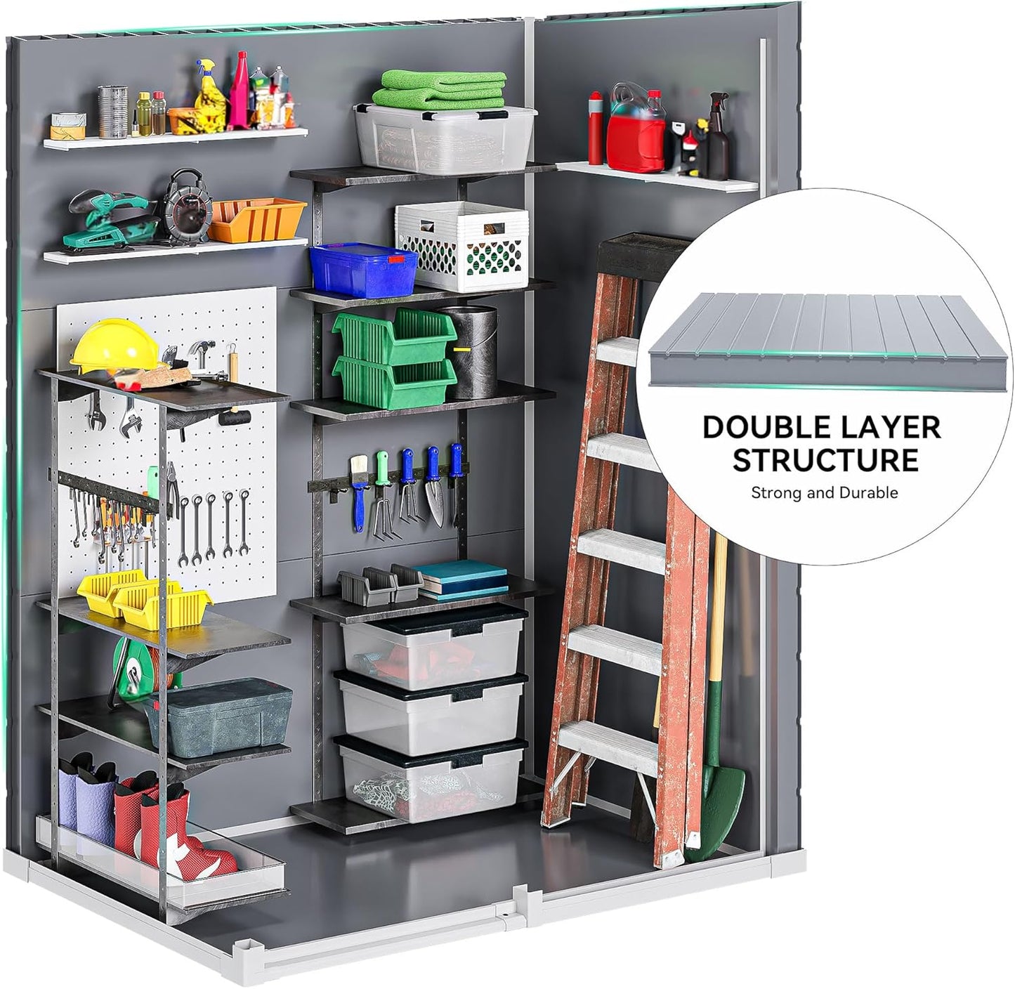 DWVO 5x3 FT Outdoor Storage Shed with Reinforced Floor, All-Weather Resin Storage Shed with Lockable Door & Window, Waterproof Plastic Tool Storage for Garden, Backyard, Patio, Lawn