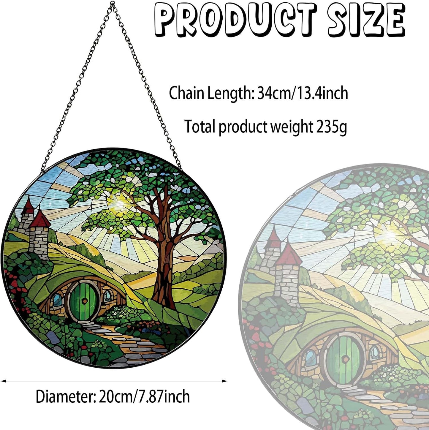 Shire Sun Catcher Stained Glass Window Hanging Gifts for Countryside Lover Women Scenery Wall Decor Handmade Sun Catcher Decoration for Home Garden Housewarming Gifts