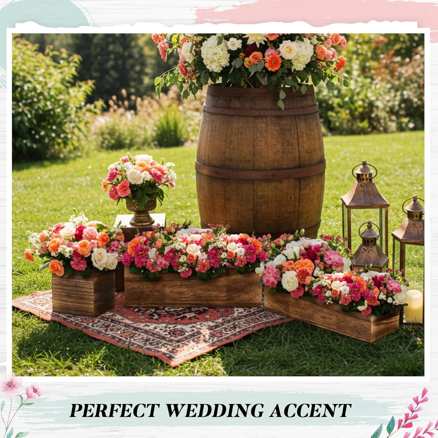 Dandat 3 Set Wood Boxes for Centerpieces 12x4 Inch Rectangle Wooden Planter Box Rustic Wood Planter with Removable Plastic Liner Floral Foam Blocks for Centerpieces Home Wedding Garden Decor