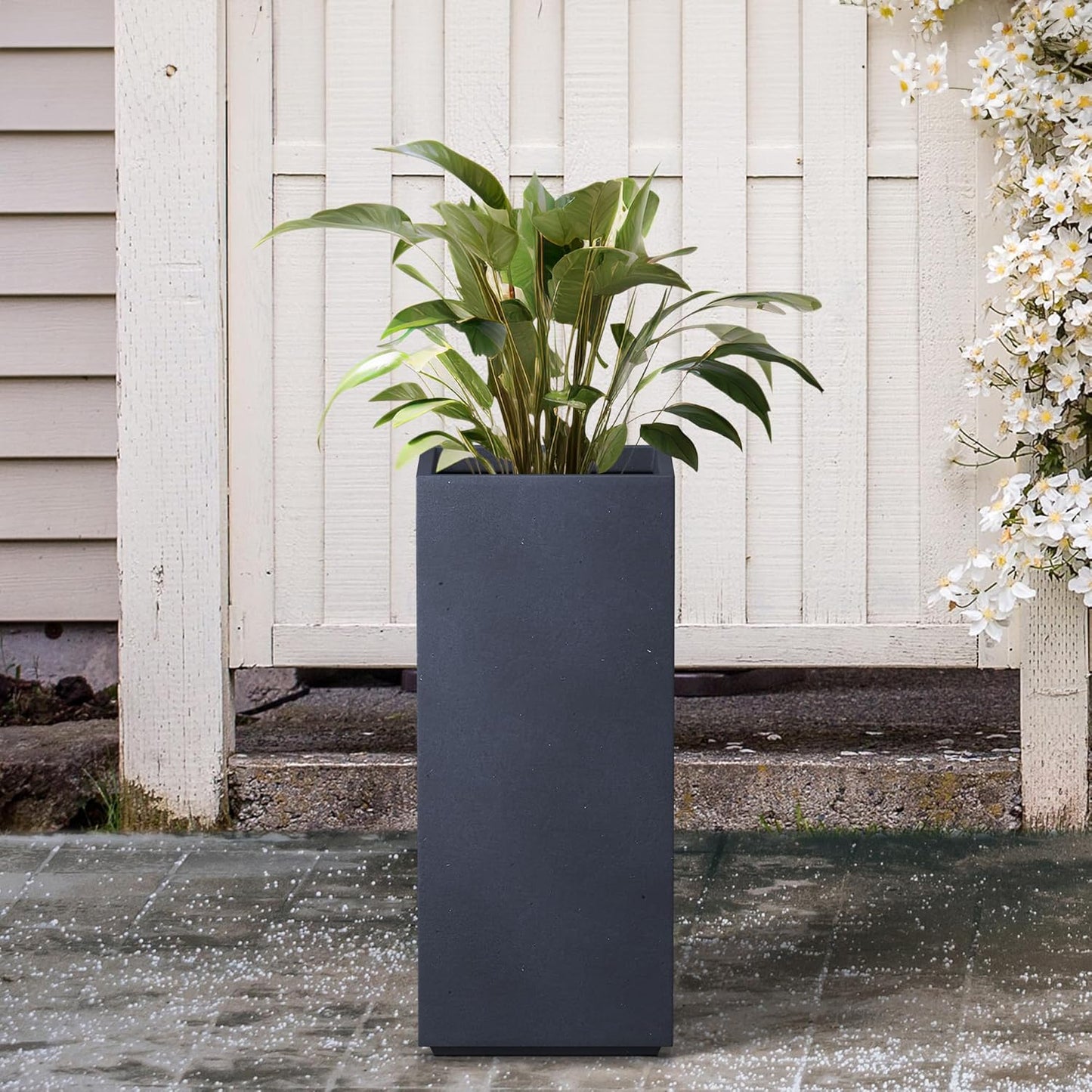 Kante 23.6" H Tall Rectangular Concrete Planter, Modern Square Diameter Plant Pot with Drainage Hole and Rubber Plug for Indoor Outdoor Home Patio Garden, Charcoal