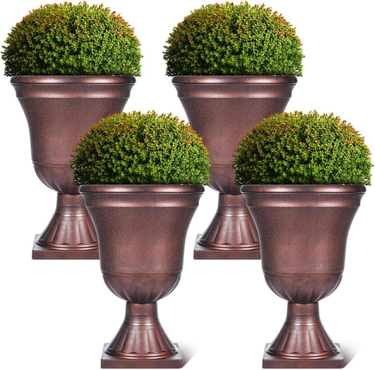 Dandat 4 Pack Large Outdoor Urn Planter 22 inch Tall Plastic Planter for Front Proch Classic Vase Decorative Garden Pot for Indoor Outdoor Door Patio Deck Decor (Vintage Copper)