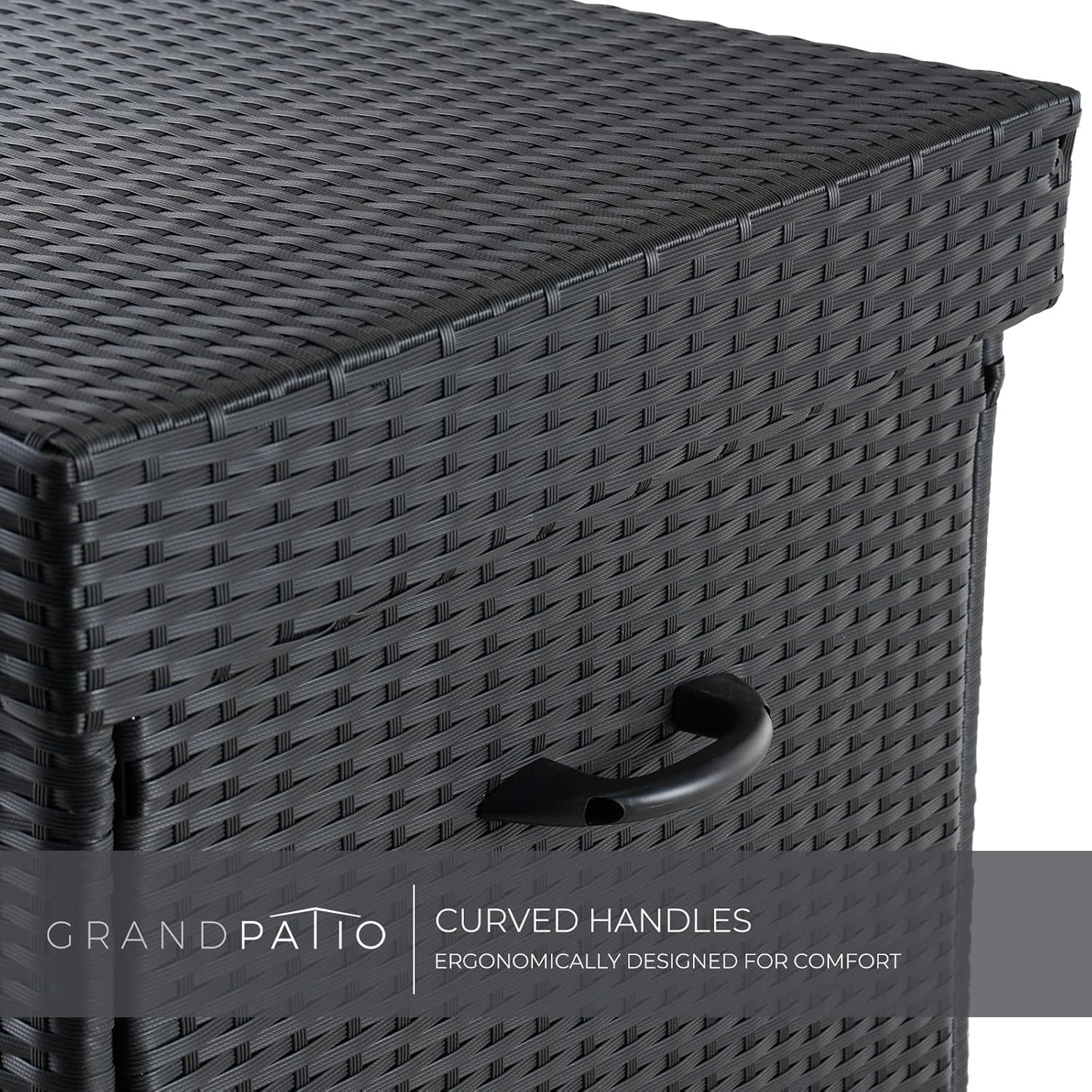 Grand patio 170 Gallon Deck Storage Box Deck Box Outdoor Storage Box Indoor Wicker Storage Bin Patio Storage Box for Patio Furniture Cushions Garden Tools Pool Accessories, Black