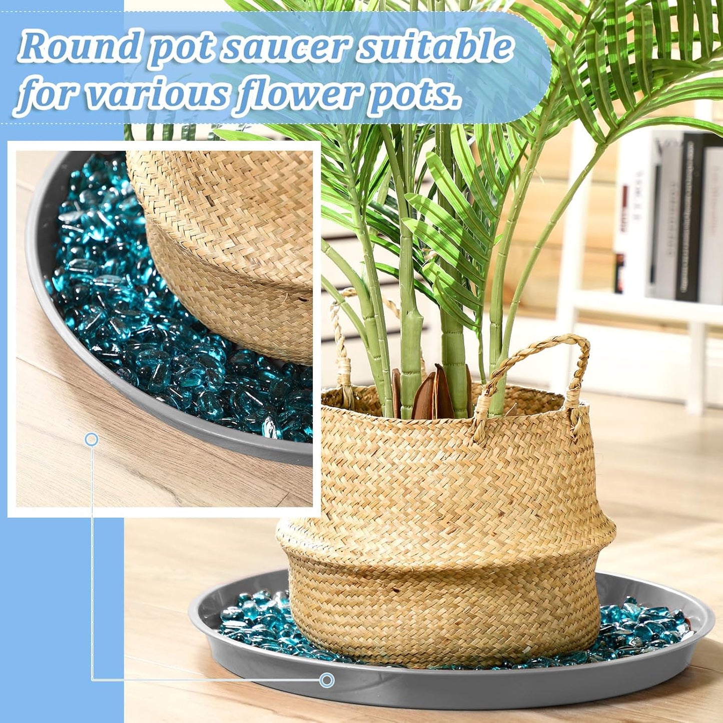 Eccliy 12 Pcs Plastic Plant Saucers Round Plant Tray Large Flower Pot Heavy Duty Planter Water Trays Thick Planter Drip Saucers for Indoors and Outdoors(20 Inch,Gray)