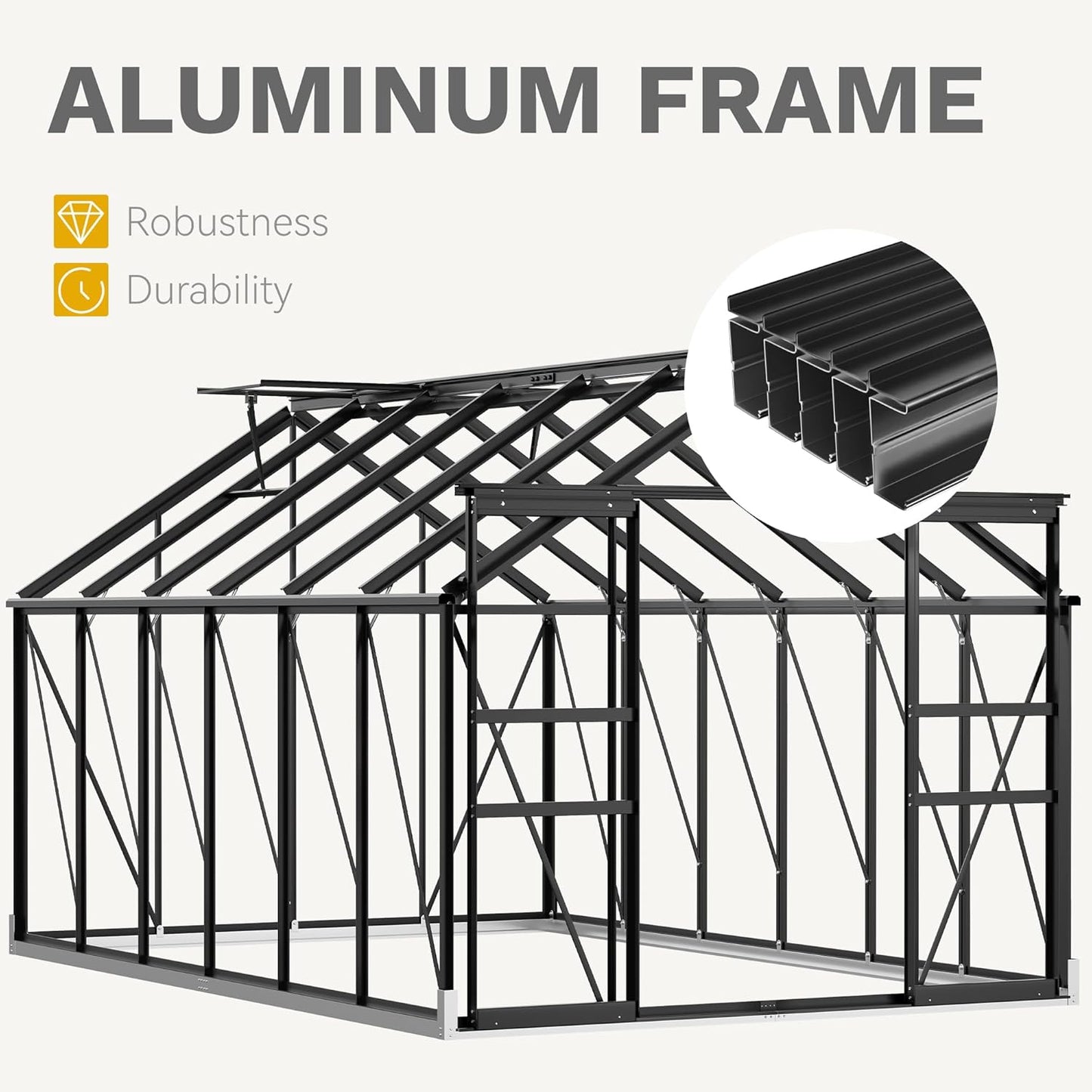 DWVO 8x12FT Polycarbonate Greenhouse for Outdoors, Large Heavy Duty Aluminum Greenhouses with Sliding Doors and Vent Window, Walk-in Greenhouse Large Sun House for Garden Backyard, Black