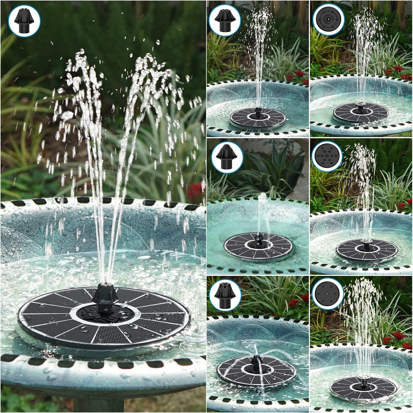 SZMP Solar Fountain, 3.5W Glass Panel, 2000mAh Battery, 4 Fixed Pipes, 7 Nozzles, White Solar Panel, for Garden Décor Bird Bath Swimming Pool