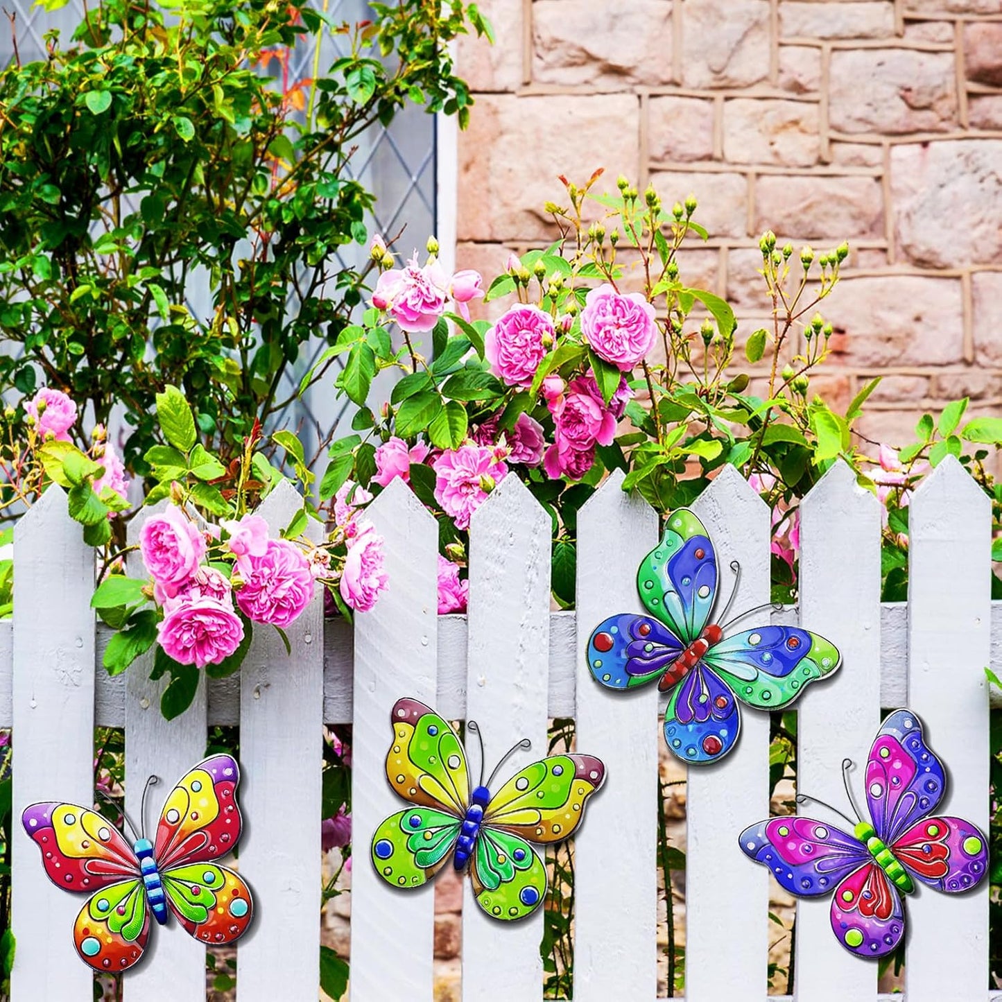ULENDIS 4 Pack Metal Butterfly Wall Decor, Outdoor Fence Wall Art Decor, Hanging Decoration for Garden Backyard Living Room Balcony Patio Indoor(B)