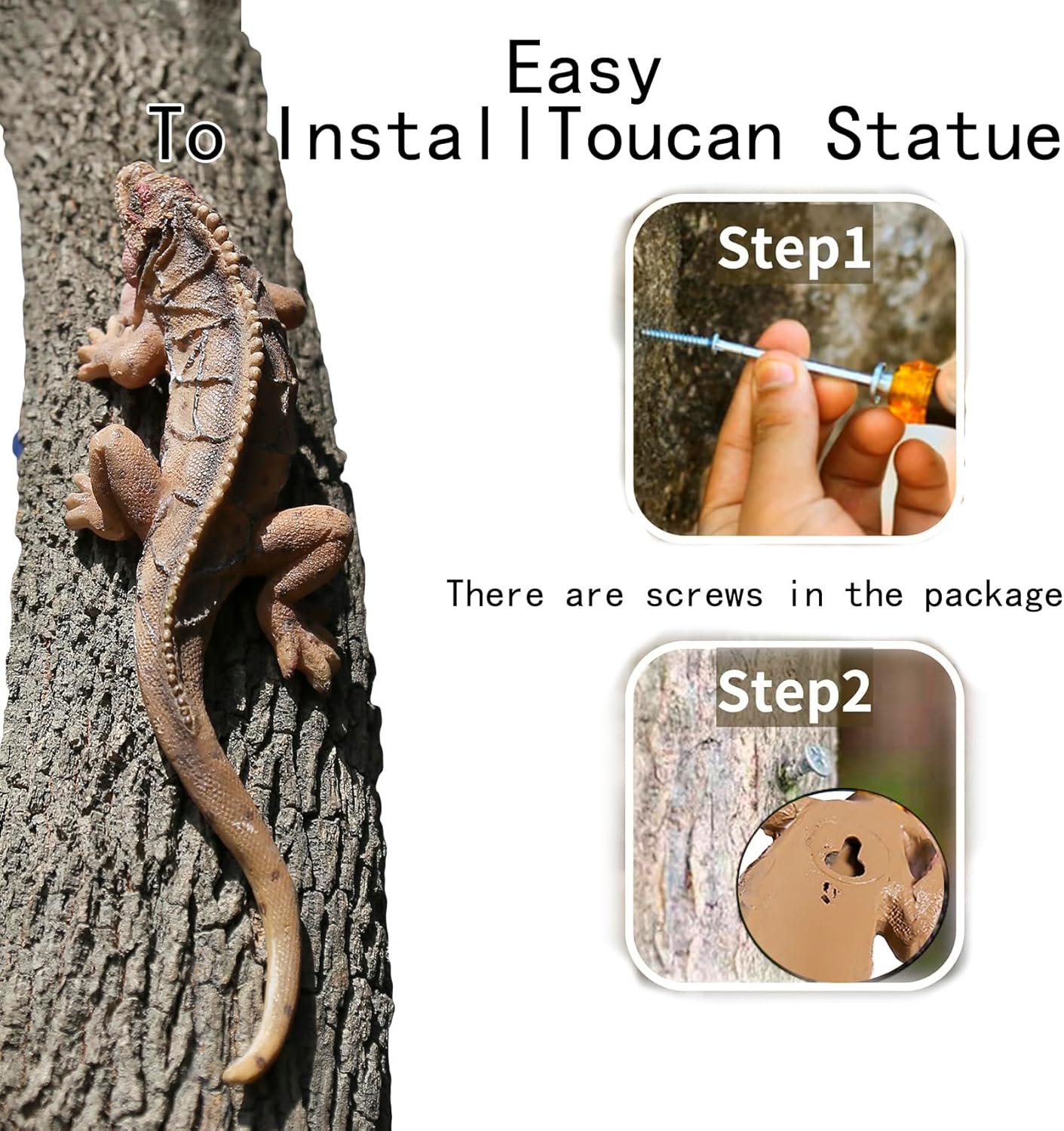 Outdoor Lizard Statue Sculpture Garden Patio Porch Tree Wall Wall Hanging Art Deco Gift 10.24 inch Rainforest Animal Decoration