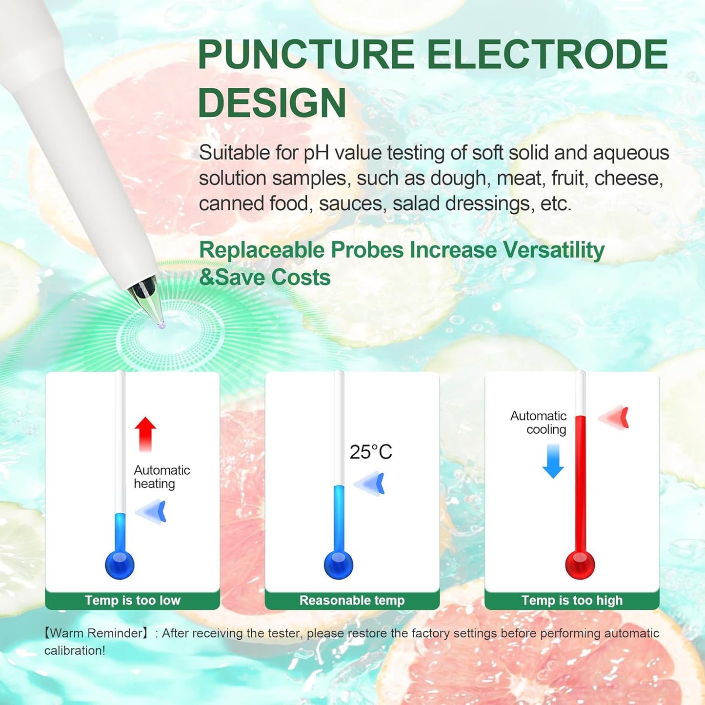 Digital pH Meter for Food, Food pH Tester with 2 pH Probe for Fermented Foods Dough