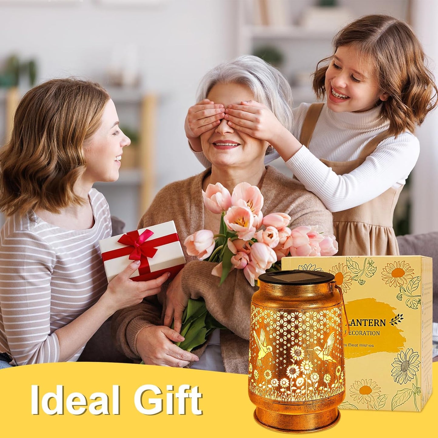 2 Pack Hummingbird Solar Lanterns Outdoor Garden Decor, Birthday Gifts for Women Mom Grandma Hanging Metal Solar Lights Waterproof LED Decoration with Shepherd Hook Outside for Yard Porch Lawn Patio