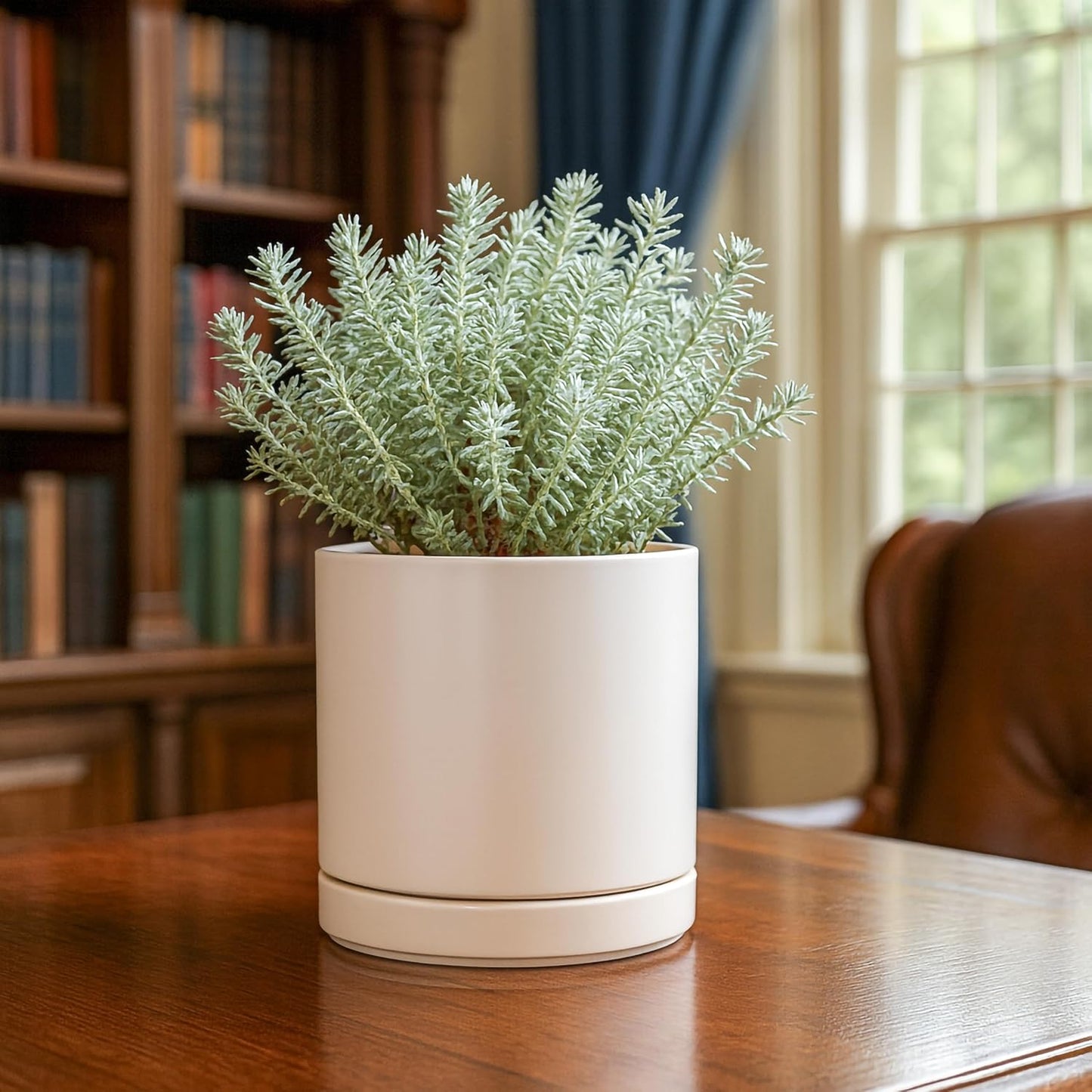 D'vine Dev Set of 2 Plants Pots, 6.5 Inch Ceramic Planter Pot for Plants with Drainage Hole and Saucer, Oatmeal, 94-V-C-8