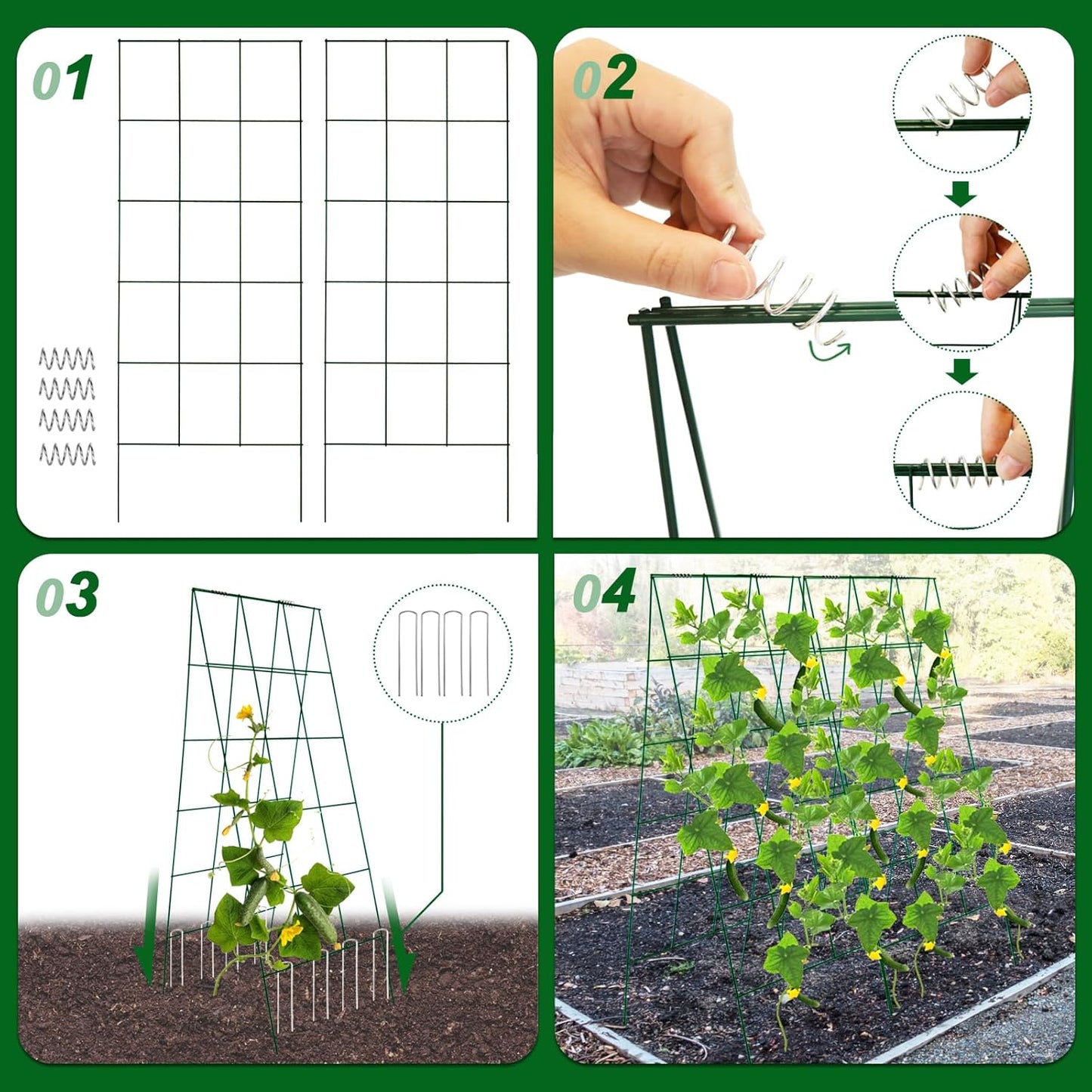 Foldable Cucumber Trellis, 46" L x 18" W A-Frame 2 Pack Cucumber Trellis for Raised Bed Garden Vegetable Grow Supports, Steel Trellis with Twist Ties & Plant Bags for Climbing Plants Outdoor