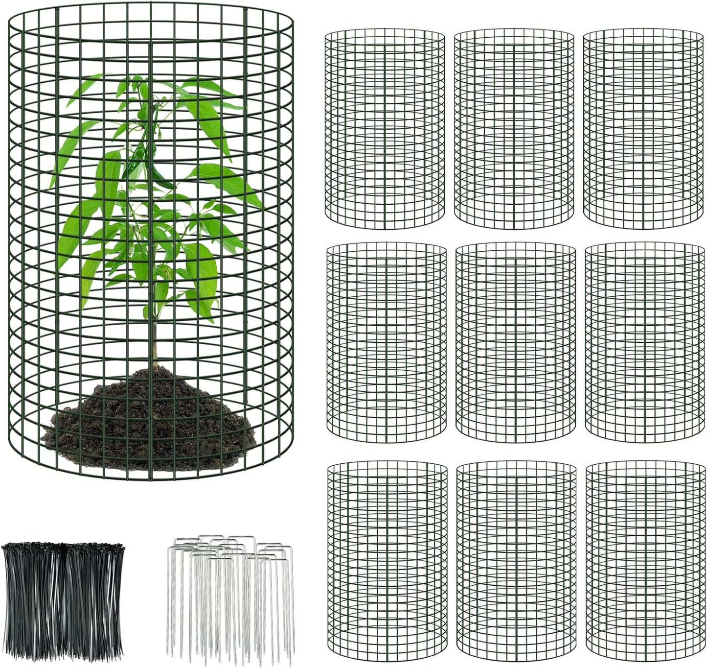 10 Packs 24"x 12" Large Wire Plant Protectors Wire Plant Cages Mesh Plant Cage Chicken Wire Cloche with Ground Stakes and Nylon Ties Protect Plants,Garden,Shrubs and Vegetables from Animals-30PCS