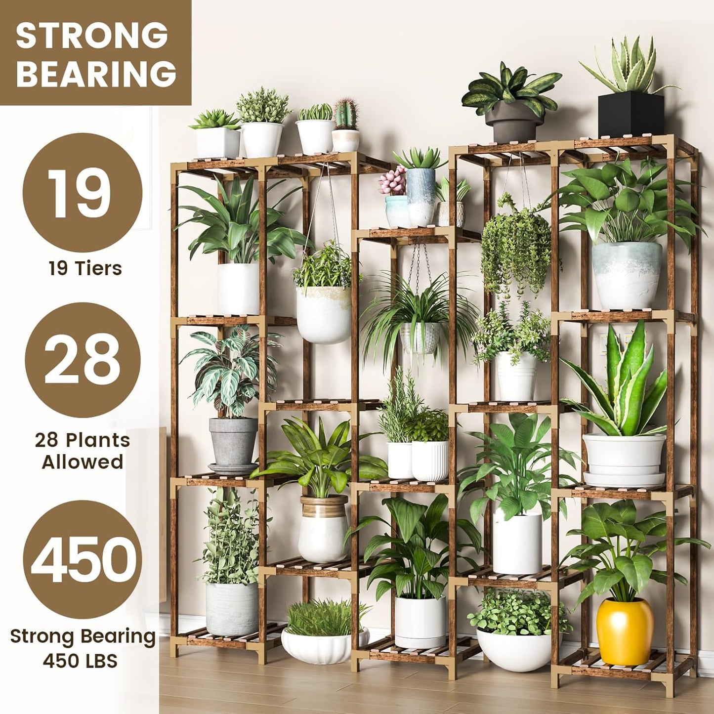 HOMKIRT 19 Tier Large Tall Plant Stand Shelf for Multiple Indoor Plants, Multi Tier Wooden Outdoor Plant Rack Holder Table Flower Stand for Patio Porch Garden Living Room Window