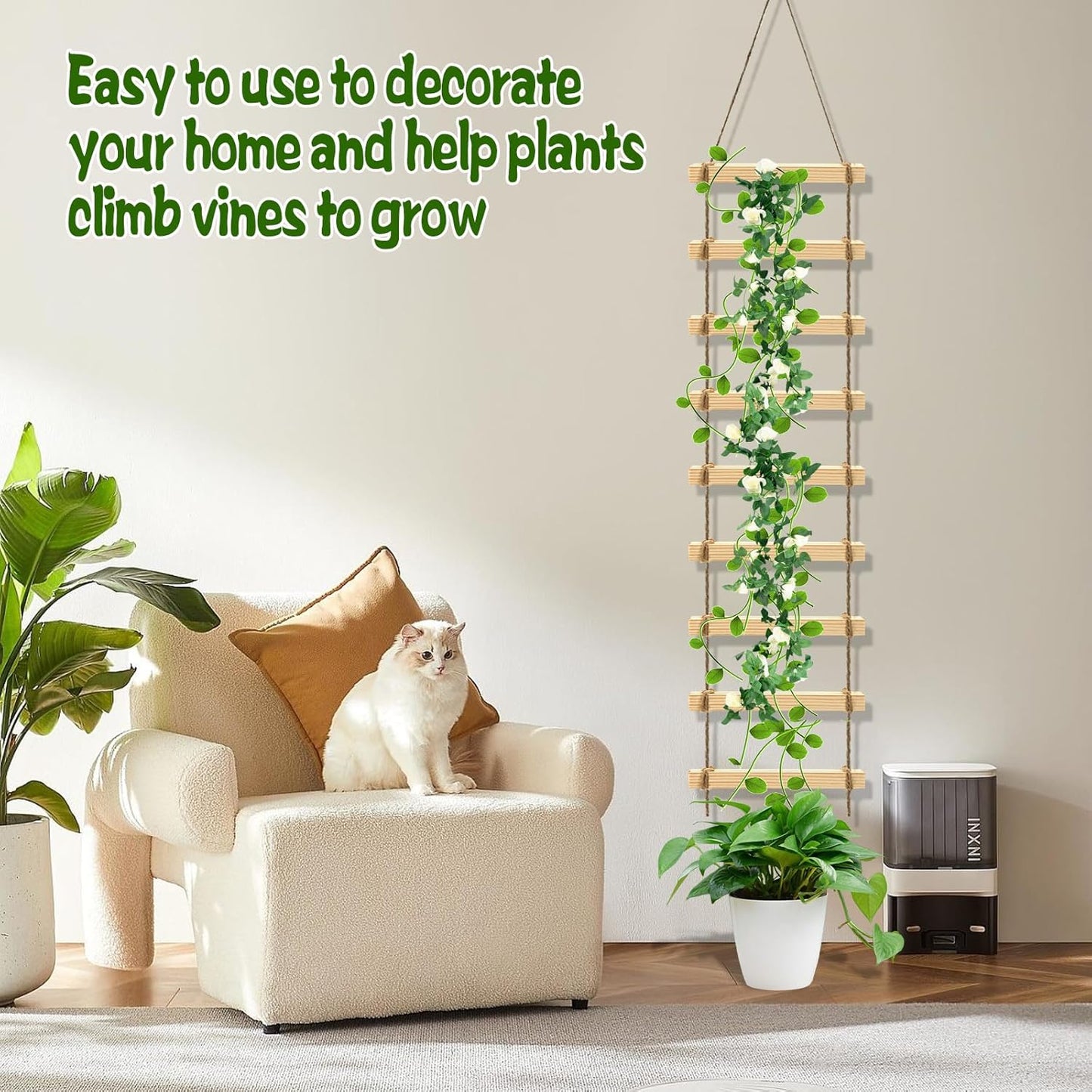 2Pcs Climbing Plants Ladder Support for Indoor & Outdoor- 4.3 ft Wood Ladder Design Plant Trellis, Reliable Garden Support for Vines & Climbers and More, Easy to Install, Home Deocr