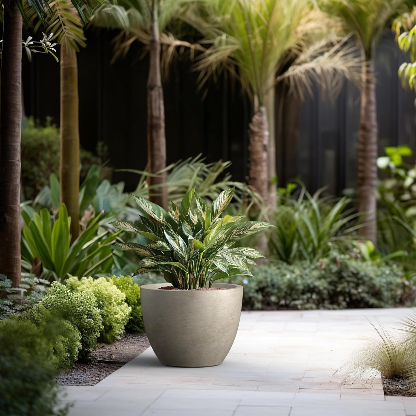 Kante 17.3 Inch Round Concrete Planter - Classic Large Indoor/Outdoor Plant Pot with Drainage Hole and Rubber Plug, Suitable for Gardens and Patios, Weathered Concrete