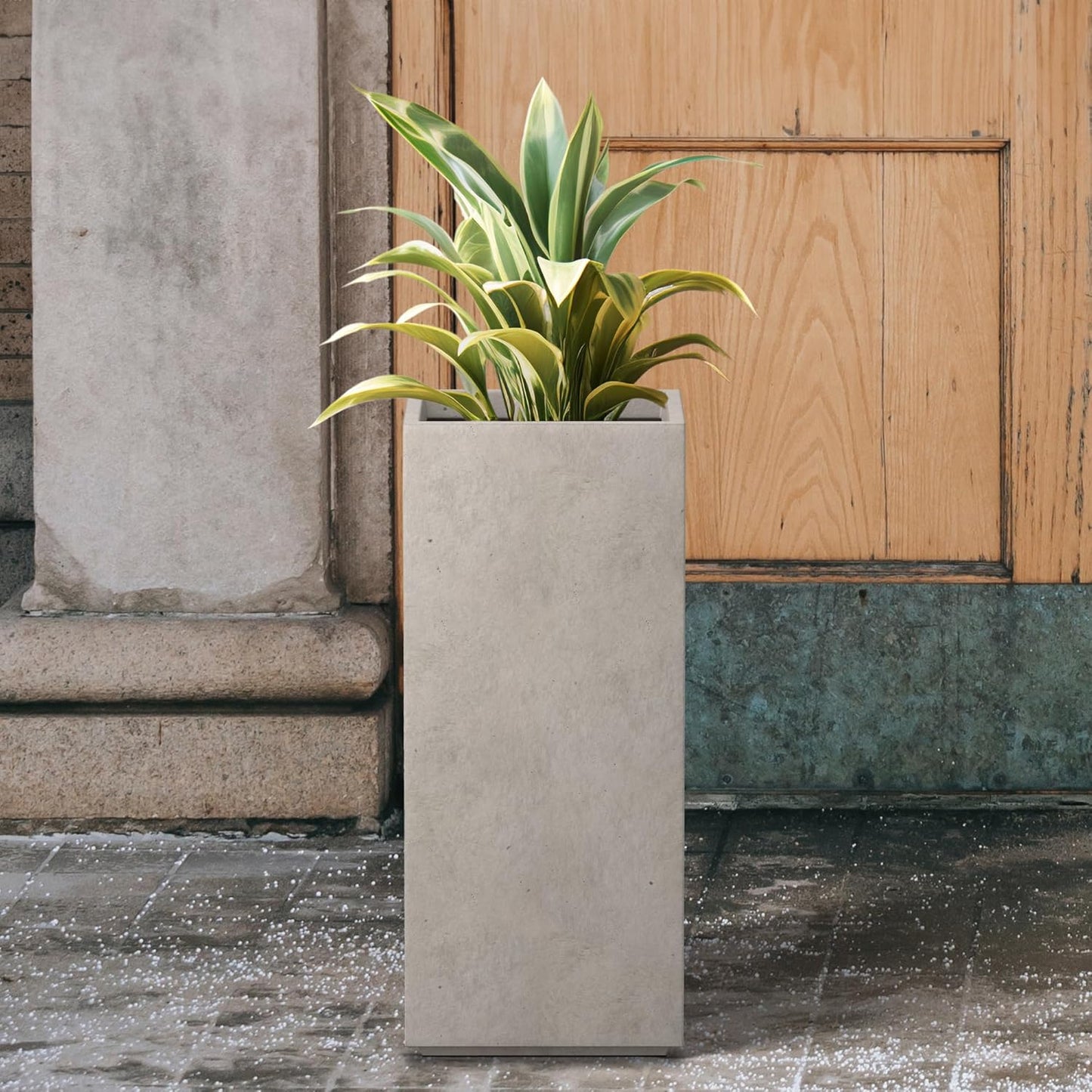 Kante 27.6" H Tall Rectangular Concrete Planter, Modern Square Diameter Plant Pot with Drainage Hole and Rubber Plug for Indoor Outdoor Home Patio Garden, Weathered Concrete