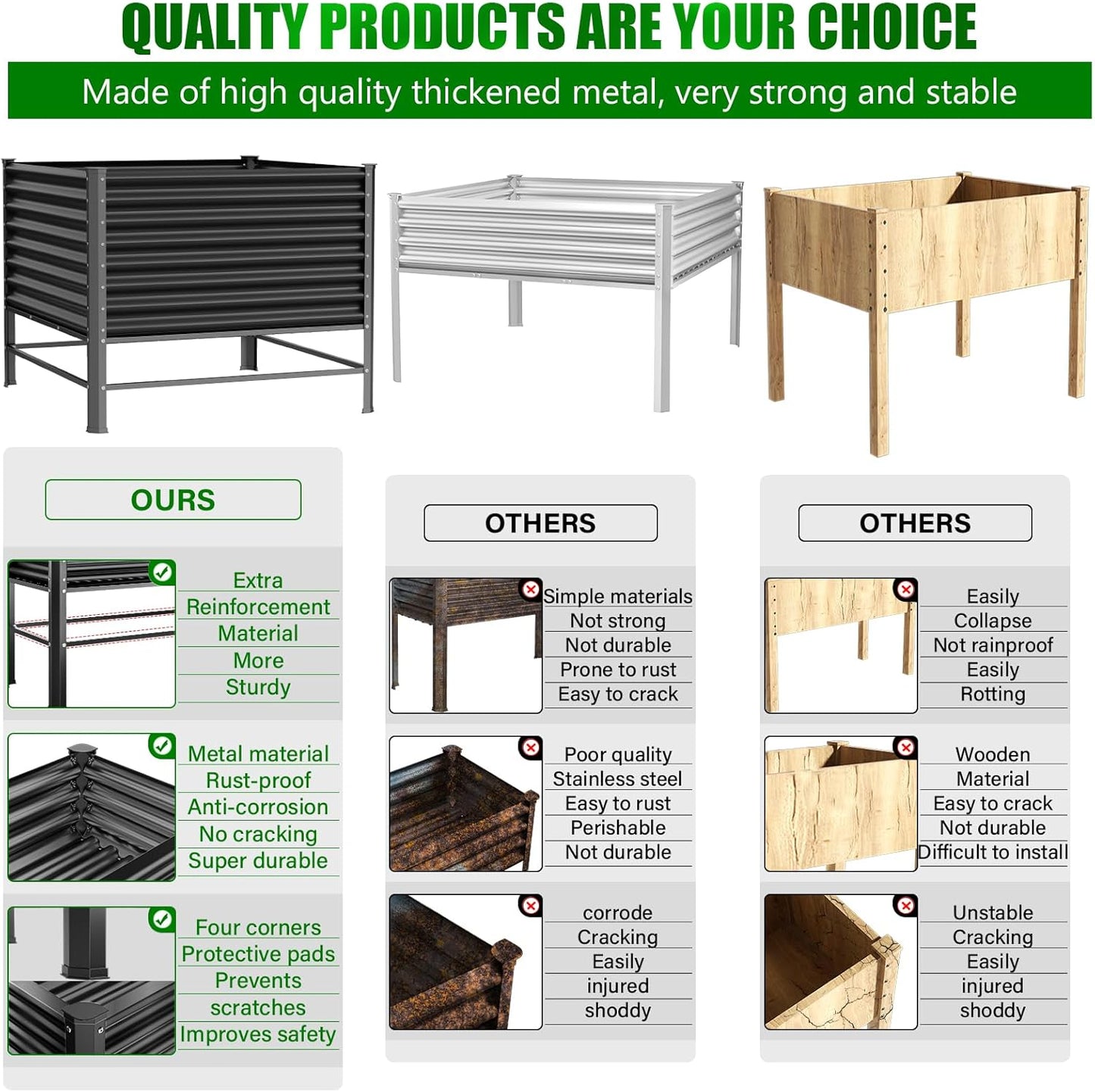 Doniks Raised Garden Bed with Legs, 48×48×37in Large Outdoor Metal Galvanized Garden Planting Box,1200lb Capacity for Vegetables Lawn Green Flowers, Fruits, Terrace