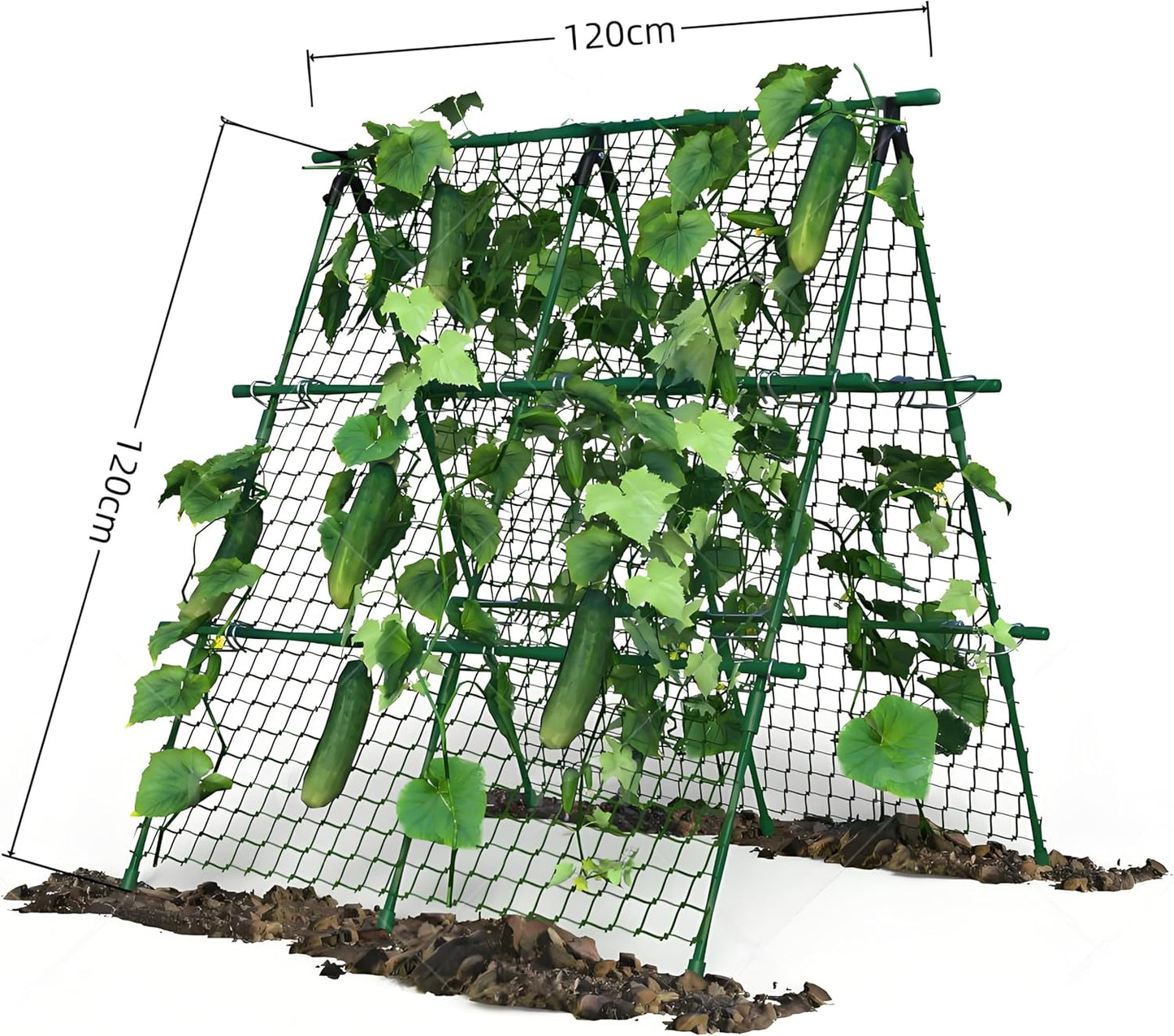 Cucumber Trellis, 4ft x 4ft Green Metal A-Frame Garden Trellis for Climbing Plants – Support for Cucumbers, Tomatoes, Peas, Beans, and Vines, Includes Netting, Fits Raised Beds