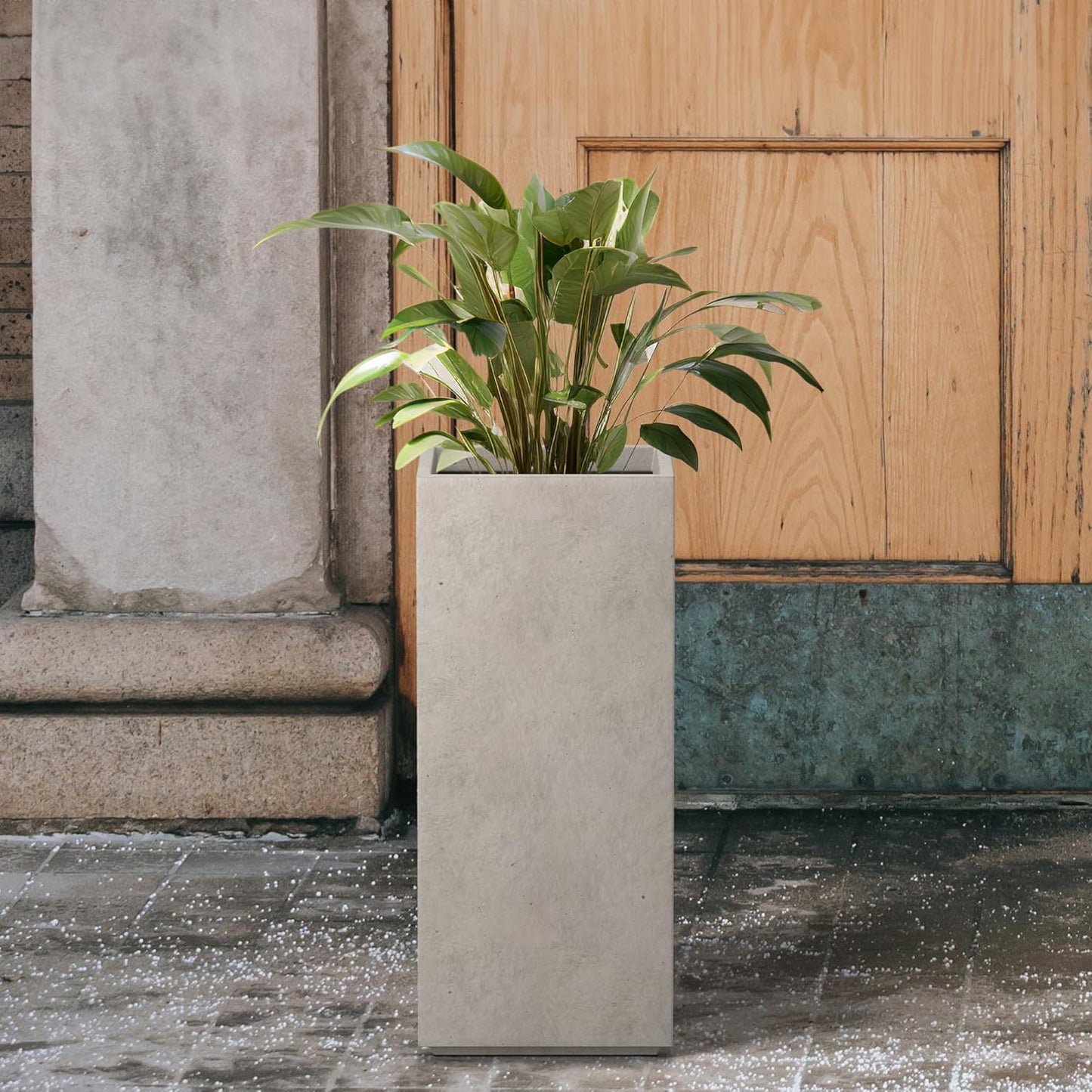 Kante 23.6" H Tall Rectangular Concrete Planter, Modern Design Plant Pot with Drainage Hole and Rubber Plug for Indoor Outdoor Plants, Patio, Garden and Home, Weathered Concrete