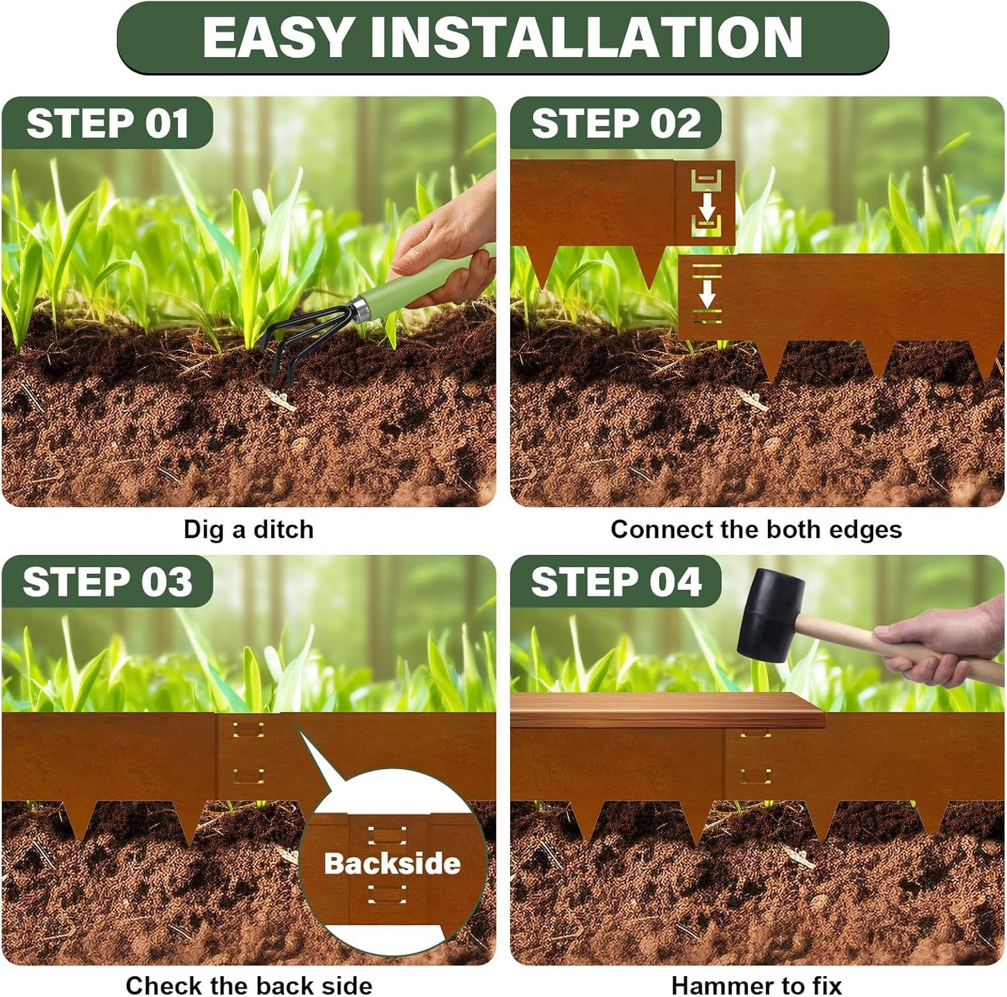 Cor-Ten Steel Landscape Lawn Edging, 40" L x 6" H,6 Pack Steel Edging for Landscaping,Metal Landscape Edging, Metal Edging for Landscaping(180 Degree Bend, Rusted)