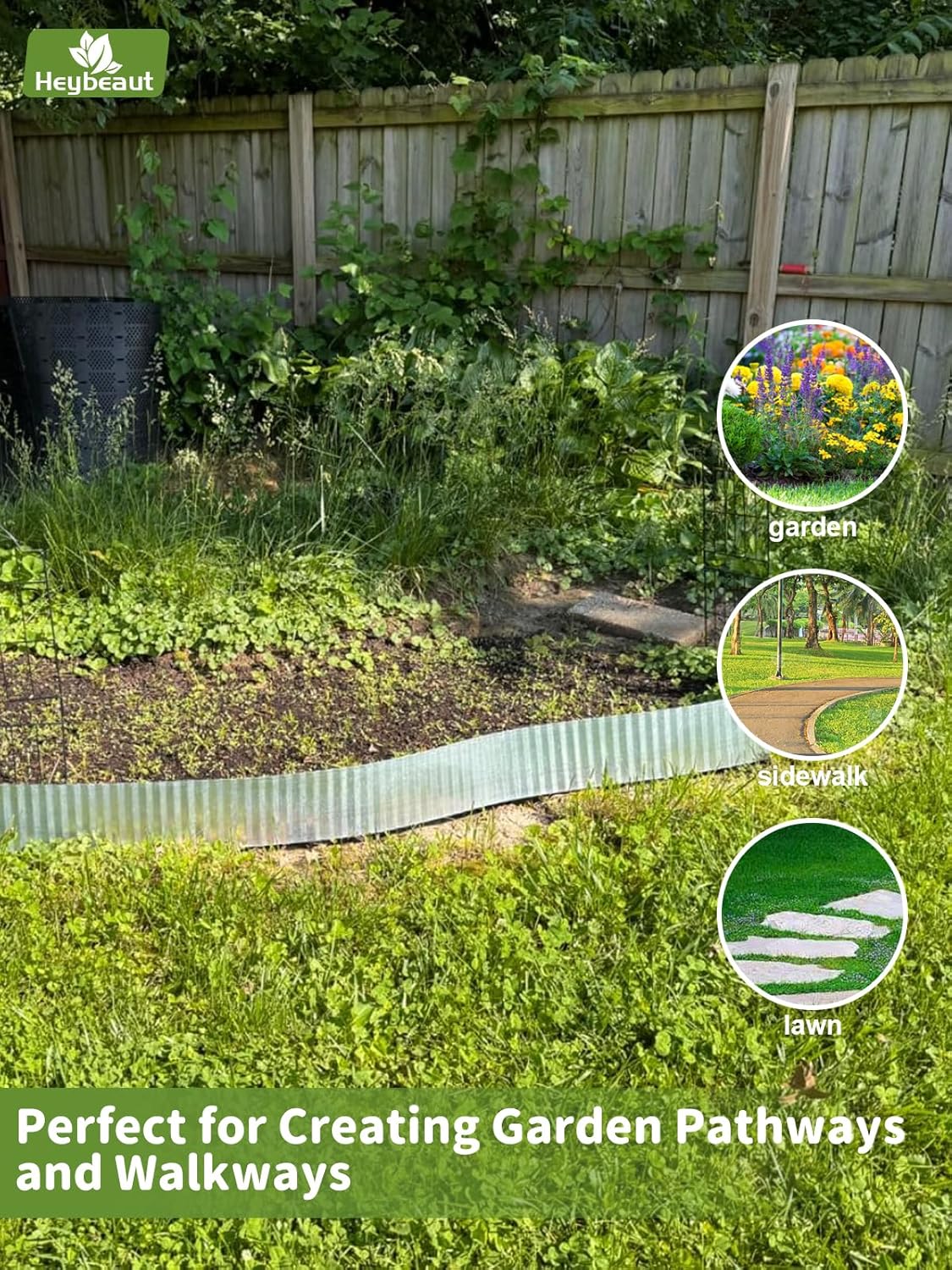 Corrugated Metal Garden Edging - 12" x20' Galvanized Steel Border, Durability Easy to Cut, Easy Installation & Stability, Ideal for DIY Flower Beds, Pathways and Patio Design Silver