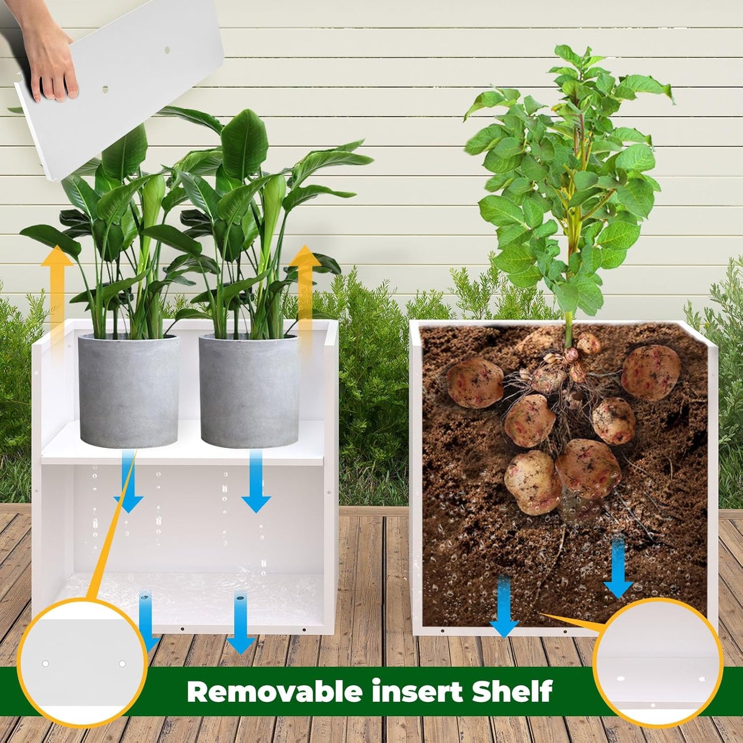 Galvanized Steel Metallic Heavy Planter for Outdoor Plants Metal Outdoor Planter Spliced Flower Box with Partitions for Outside,Indoor,Garden (White, 32 * 15 * 24)