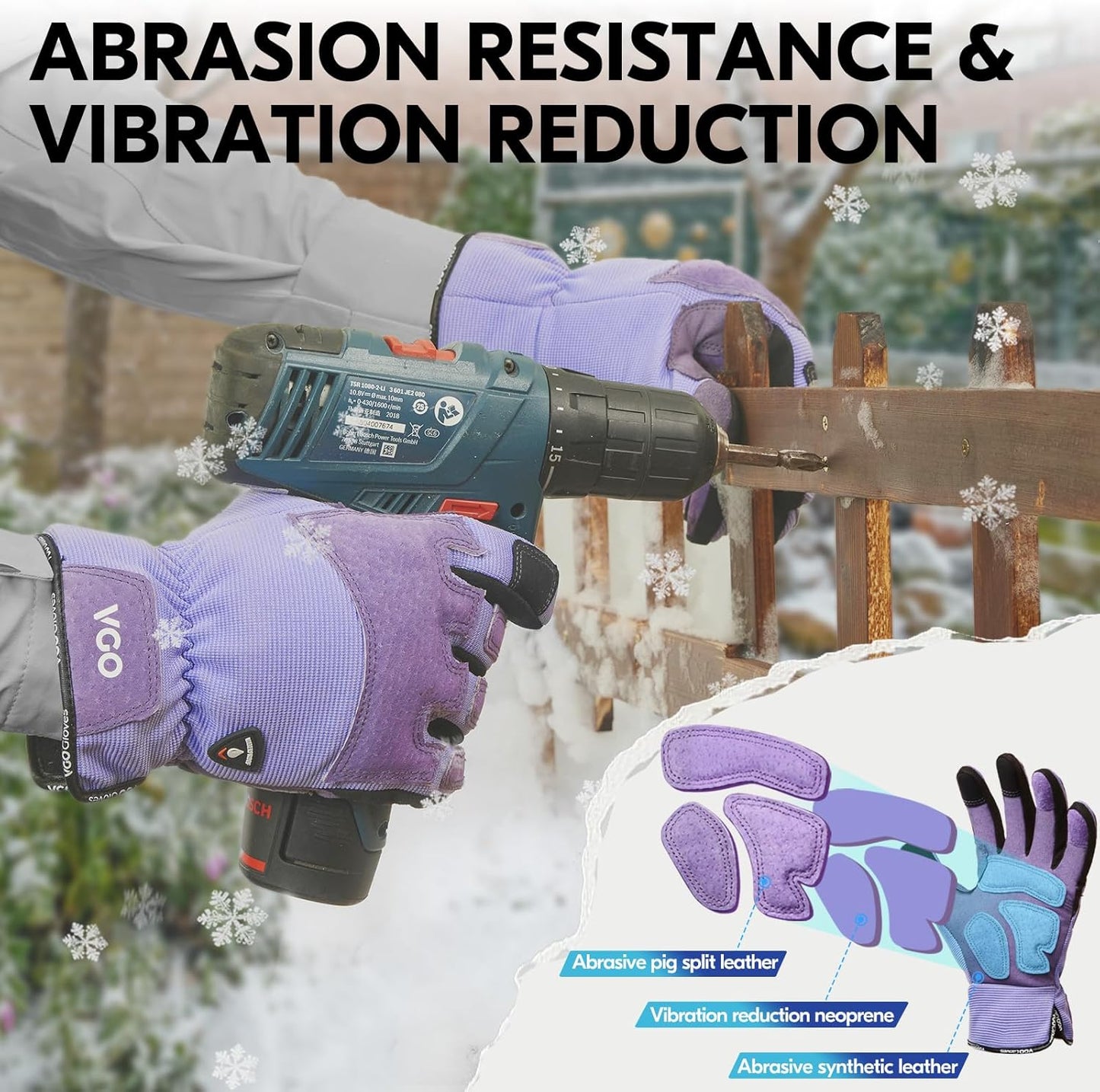 Vgo... Winter Gardening Gloves Women,Safety Work Gloves, Puncture-proof,Thornproof,Touchscreen(1 Pair,M,Purple,SL7471FLWP)