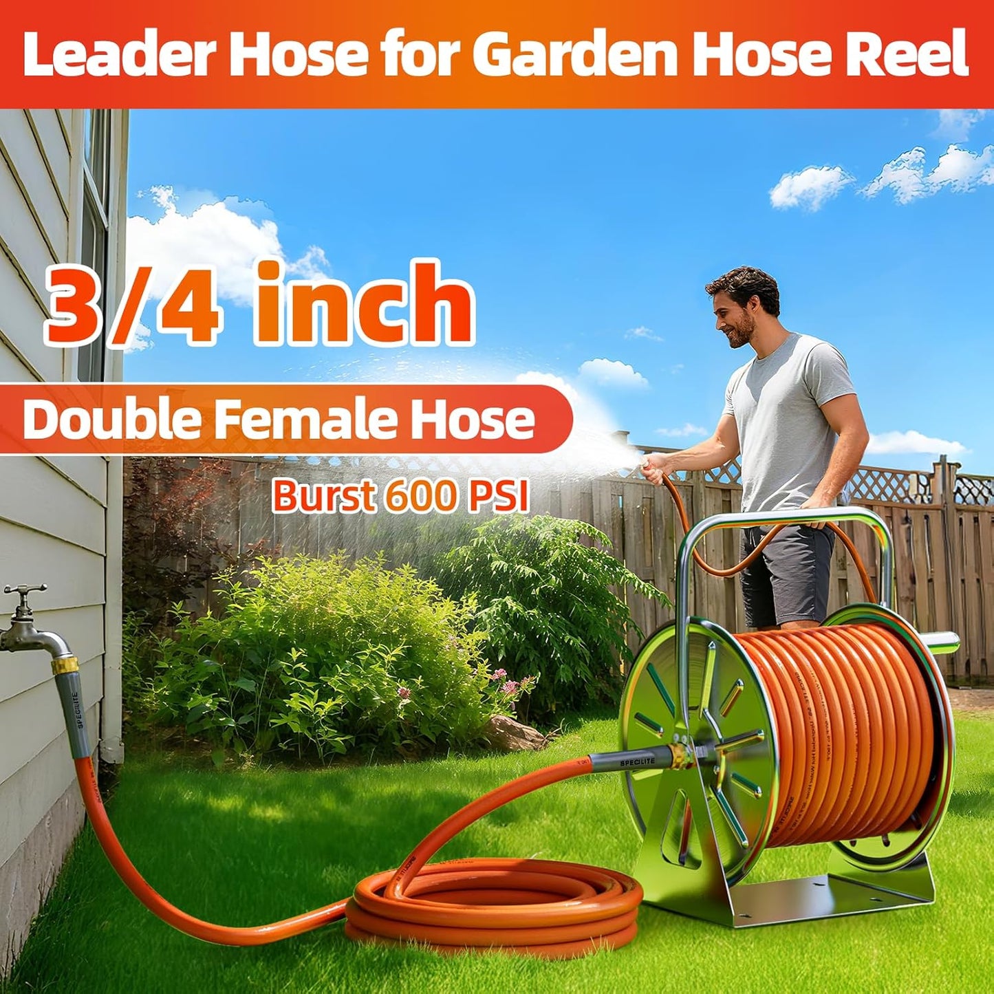 Garden Water Hose 20 ft x 3/4 in with Female to Female Connector, Small Leader Hose for Hose Reel, Heavy Duty, Flexible & Lightweight, Water Pipe, Outdoor Water Hose Extension Adapter