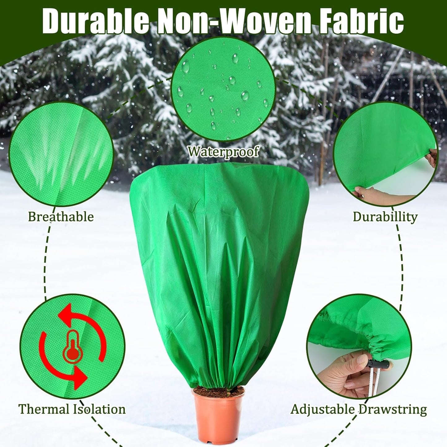 8 Pcs Plant Covers Frost Protection Bag 47" x 31.5" Winter Reusable Plants Jacket with Drawstring Shrub Protection Wraps Bags Frost Blanket for Winter Outdoor Garden Plants