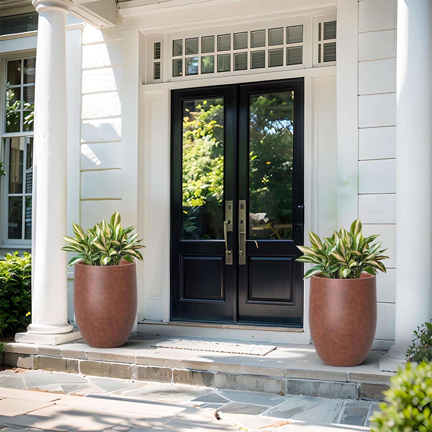 Kante 21.7 Inch Tall Concrete Planter, Large Indoor Outdoor Plant Pot with Drainage, Smooth Rusty Finish with Warm Brown Interior, Ideal for Porch, Home, Garden, Patio